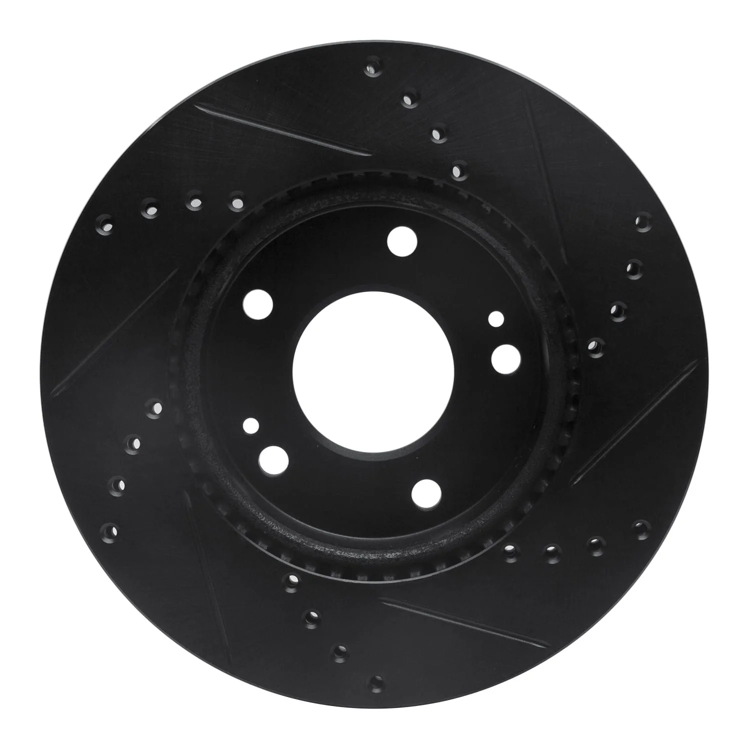 R1 Concepts 10-11 Kia Soul Front Left Drilled & Slotted Black Brake Rotor - Image 2