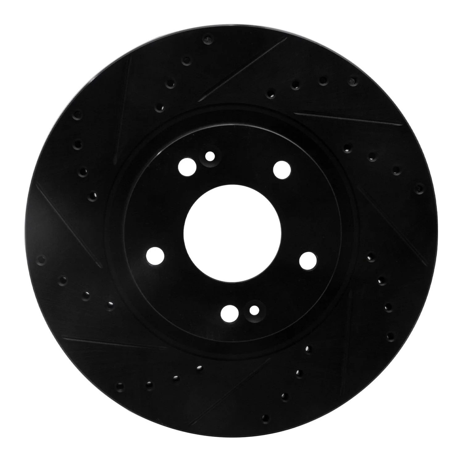 R1 Concepts 10-13 Hyundai Santa Fe Front Left Drilled & Slotted Black Brake Rotor