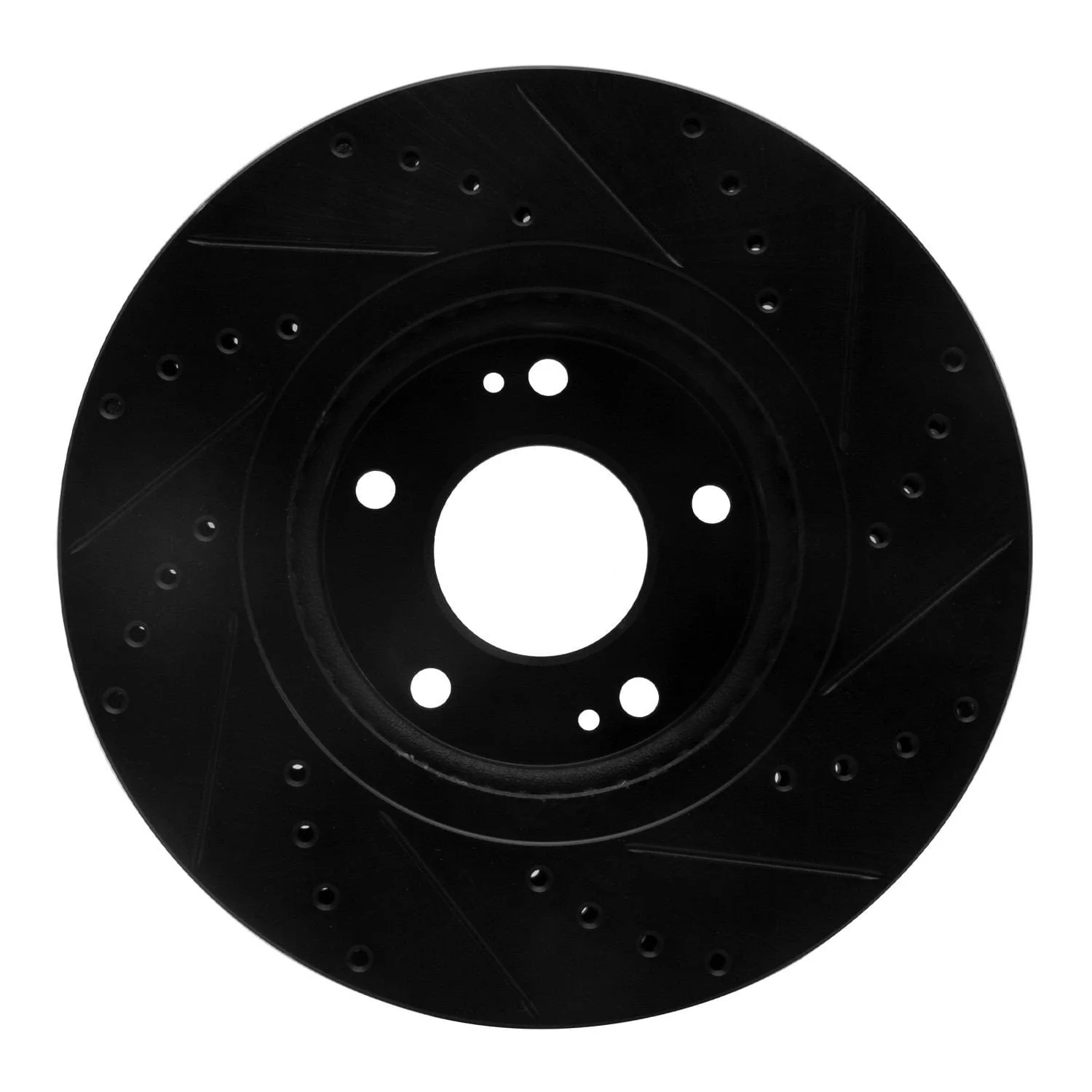 R1 Concepts 10-13 Hyundai Santa Fe Front Left Drilled & Slotted Black Brake Rotor - Image 2