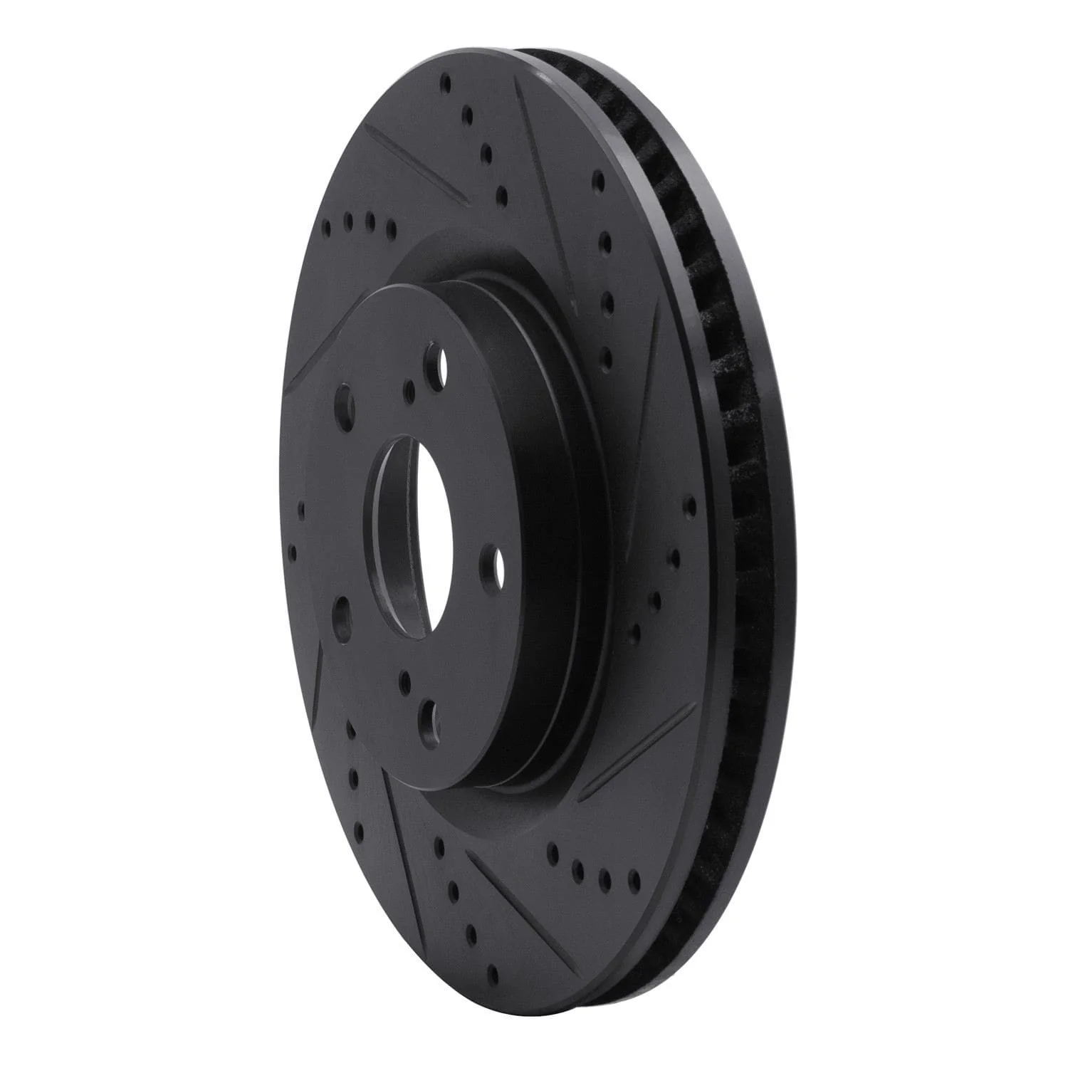 R1 Concepts 10-13 Hyundai Santa Fe Front Right Drilled & Slotted Black Brake Rotor