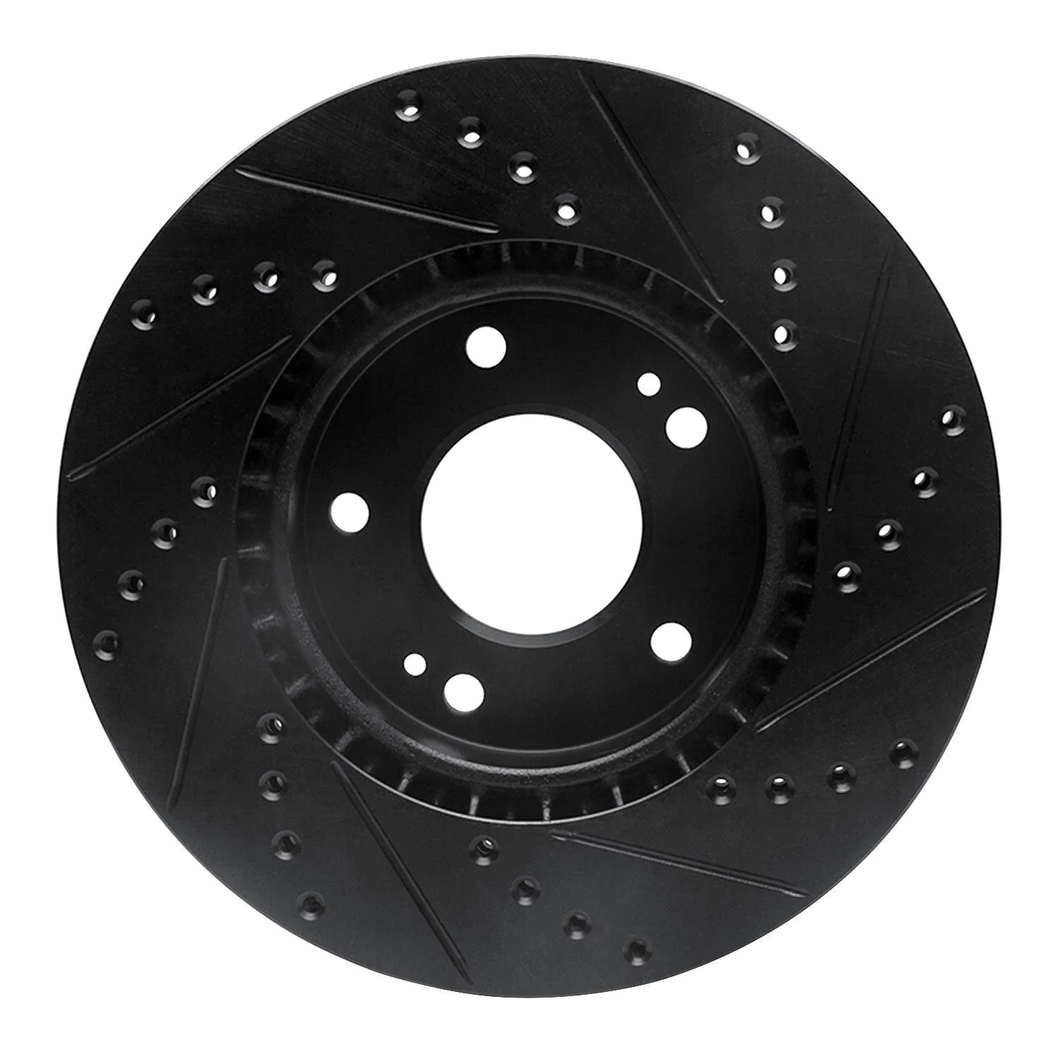 R1 Concepts 10-13 Kia Forte Front Left Drilled & Slotted Black Brake Rotor - Image 2
