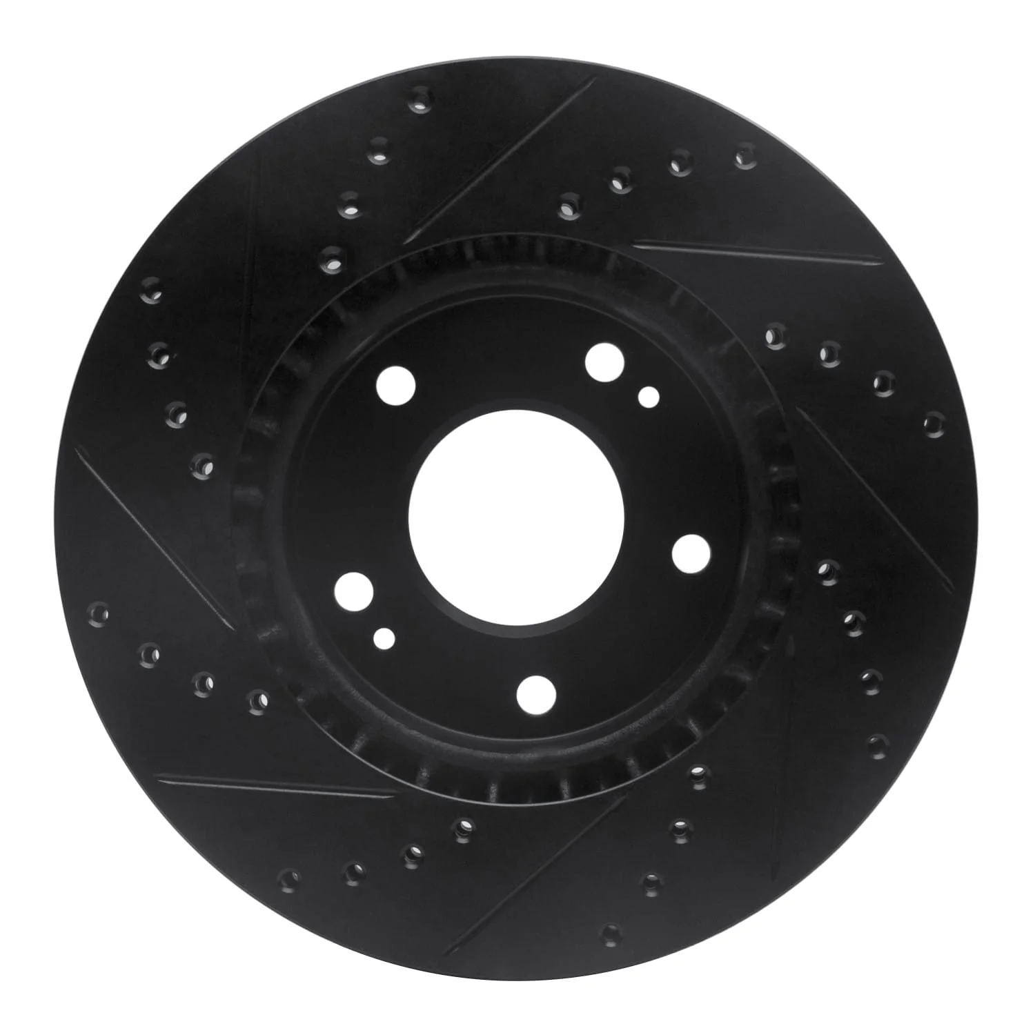 R1 Concepts 10-13 Kia Forte Koup Front Right Drilled & Slotted Black Brake Rotor - Image 2