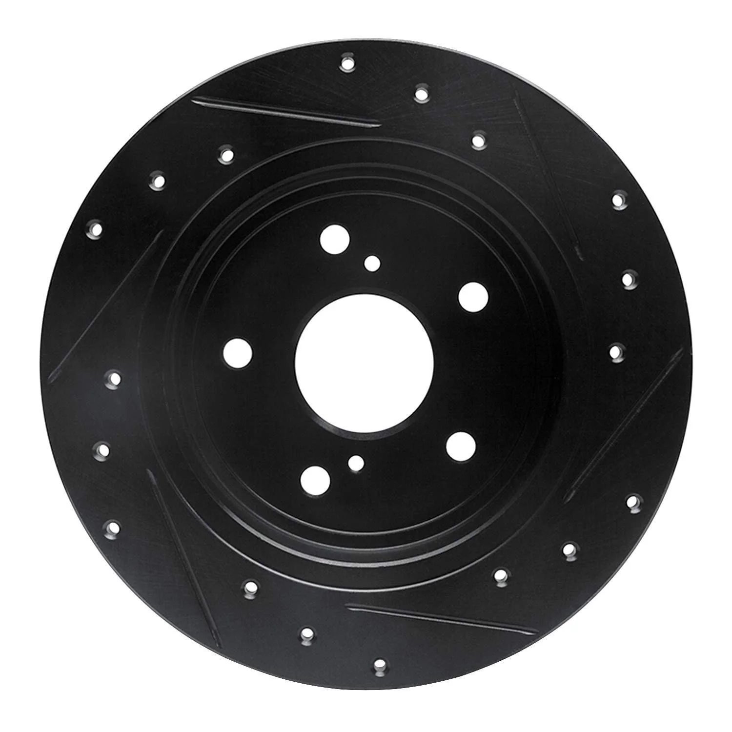 R1 Concepts 10-13 Suzuki Kizashi Rear Left Drilled & Slotted Black Brake Rotor - Image 2