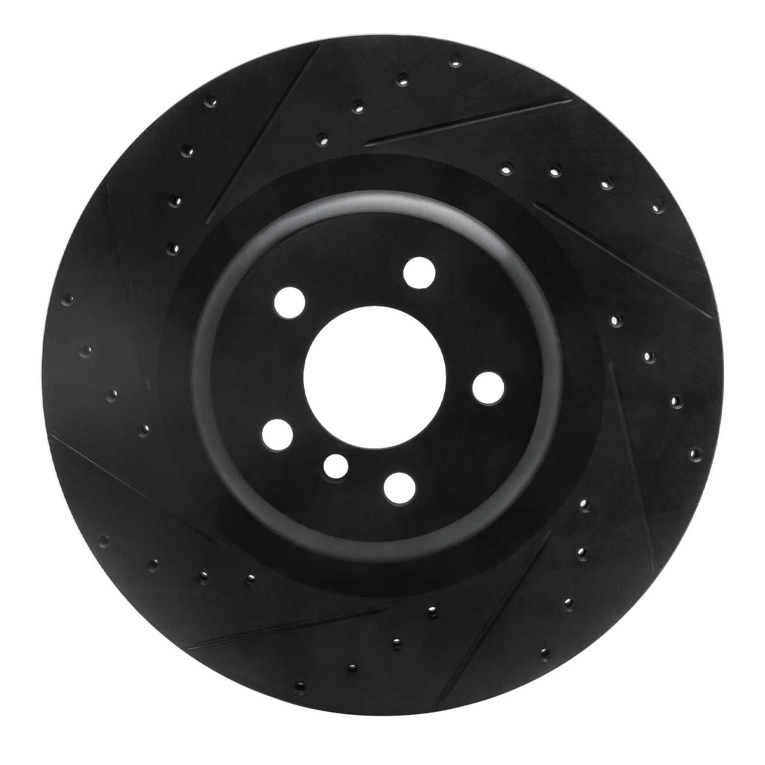 R1 Concepts 10-14 BMW X5 Rear Left Drilled & Slotted Black Brake Rotor