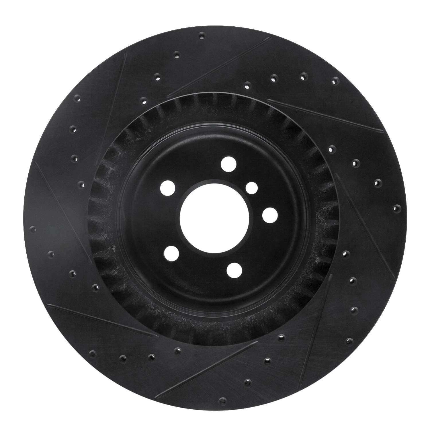 R1 Concepts 10-14 BMW X6 Rear Right Drilled & Slotted Black Brake Rotor - Image 2