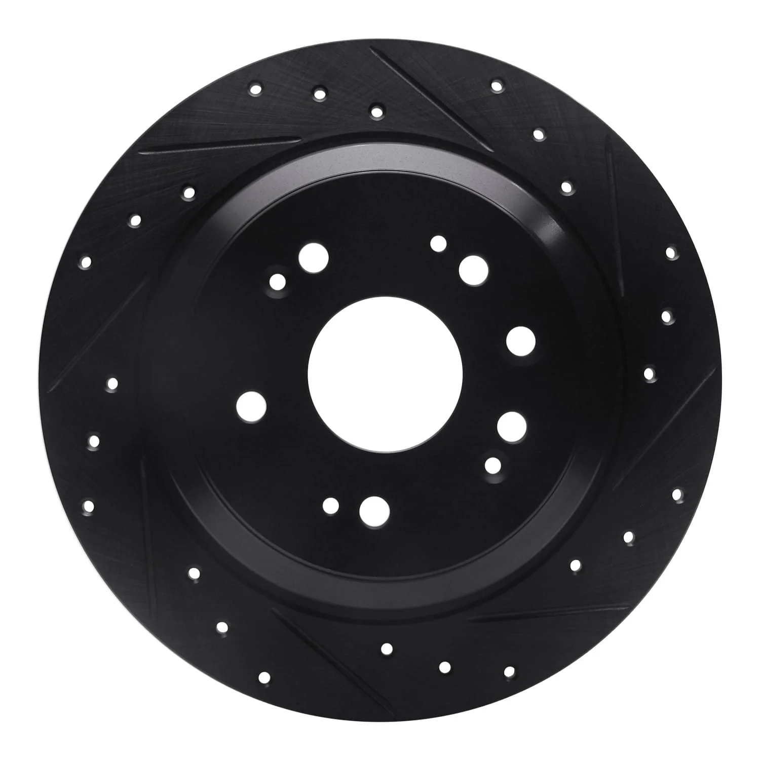 R1 Concepts 10-15 Honda Accord Crosstour Rear Right Drilled & Slotted Black Brake Rotor