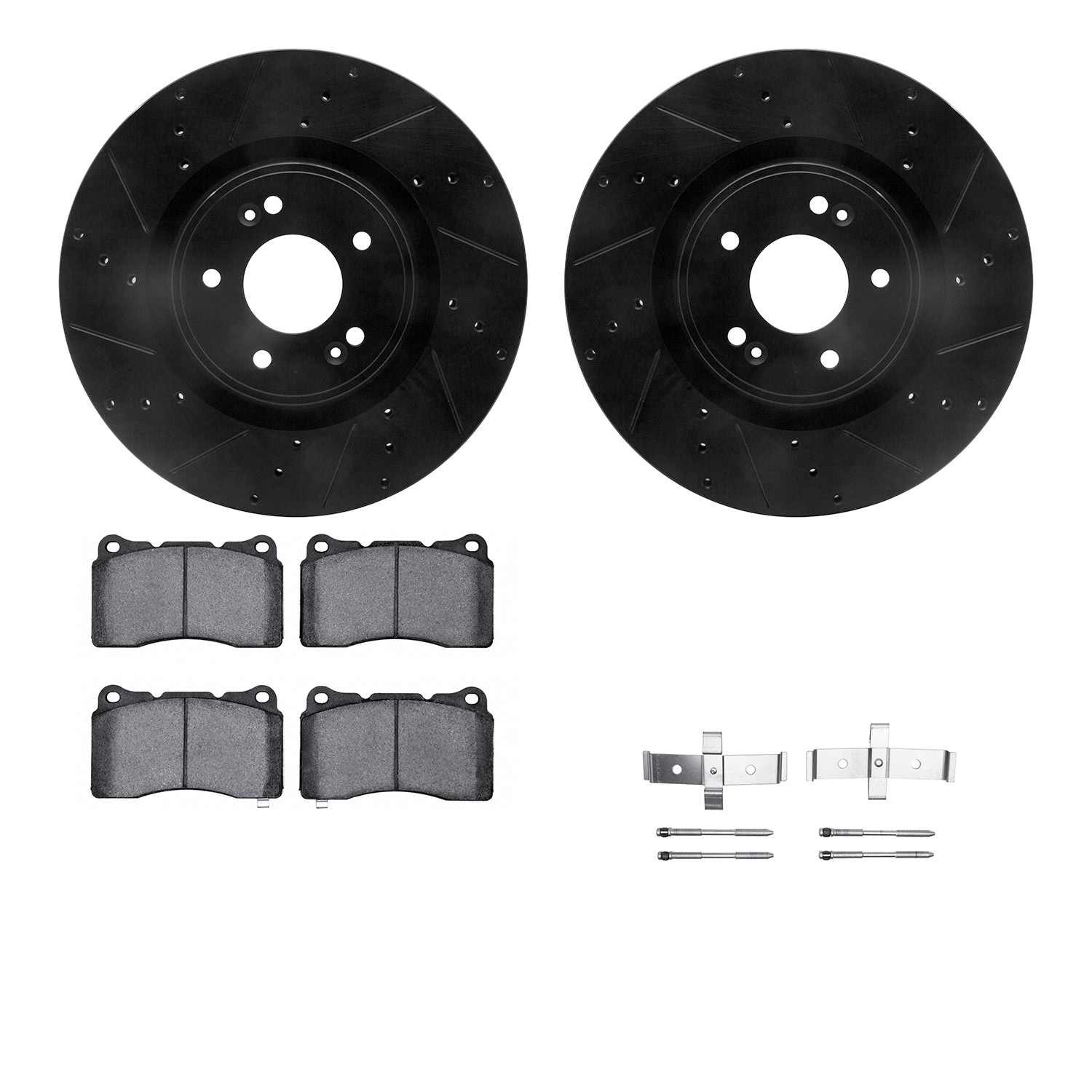 R1 Concepts 10-16 Hyundai Genesis Coupe Front Drill/Slot Black Rotors w/Optimum Pads