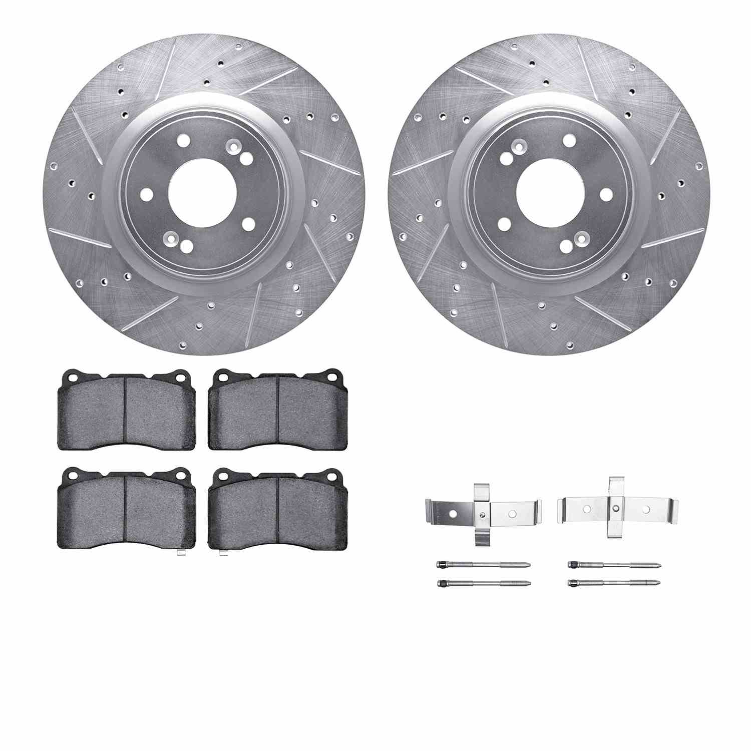 R1 Concepts 10-16 Hyundai Genesis Coupe Front Drill/Slot Silver Rotors w/Optimum Pads