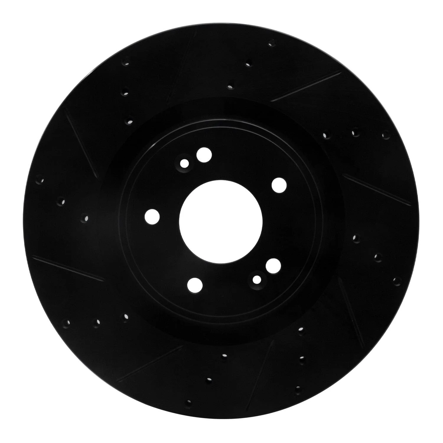 R1 Concepts 10-16 Hyundai Genesis Coupe Front Left Drilled & Slotted Black Brake Rotor