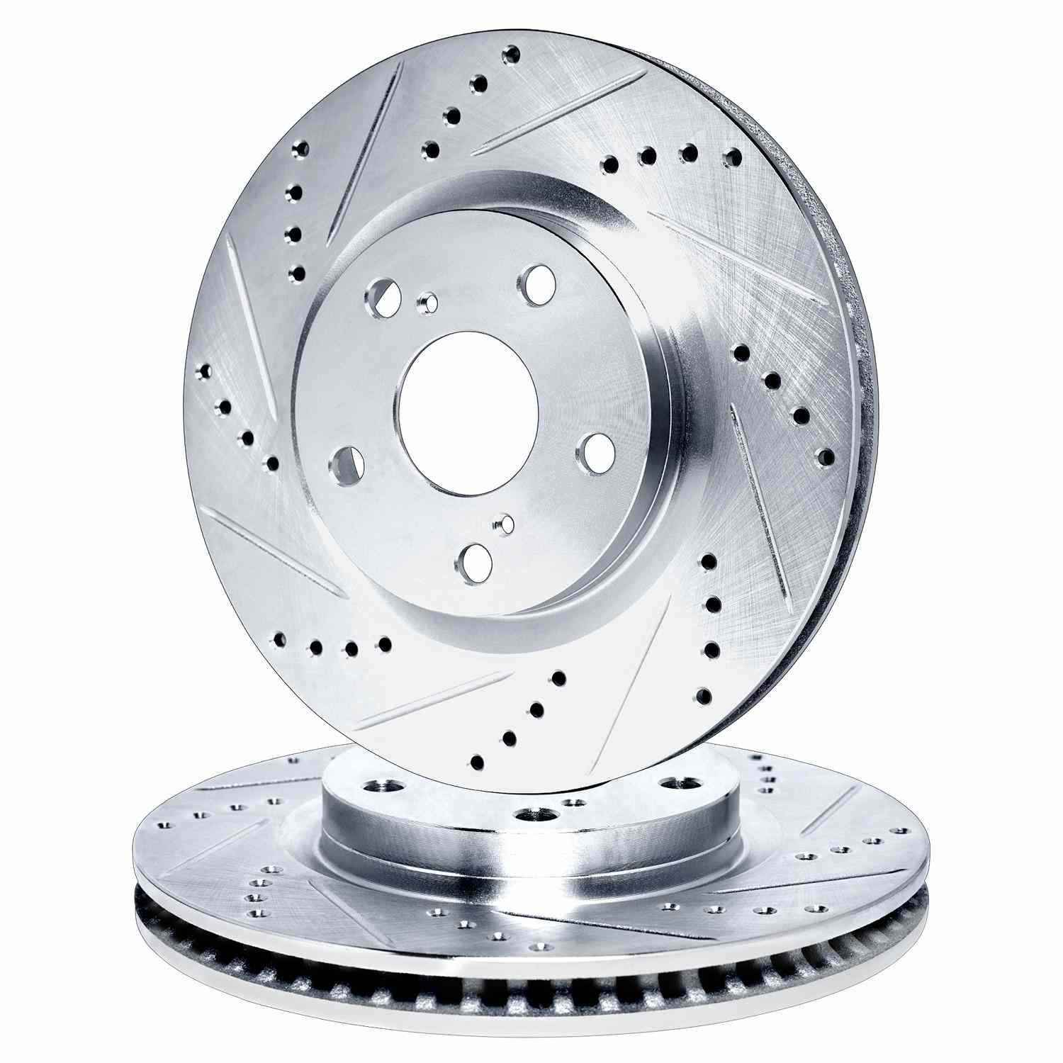 R1 Concepts 10-16 Hyundai Genesis Coupe Rear Drilled & Slotted Silver Brake Rotor Set - Image 2