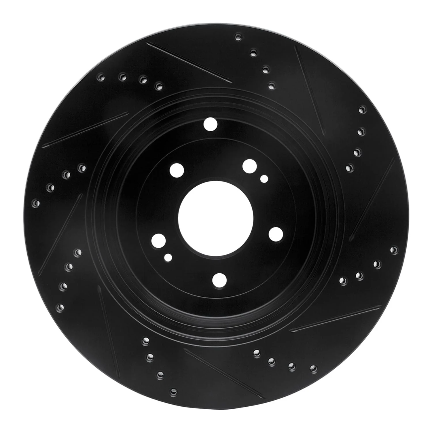 R1 Concepts 10-16 Hyundai Genesis Coupe Rear Left Drilled & Slotted Black Brake Rotor - Image 2