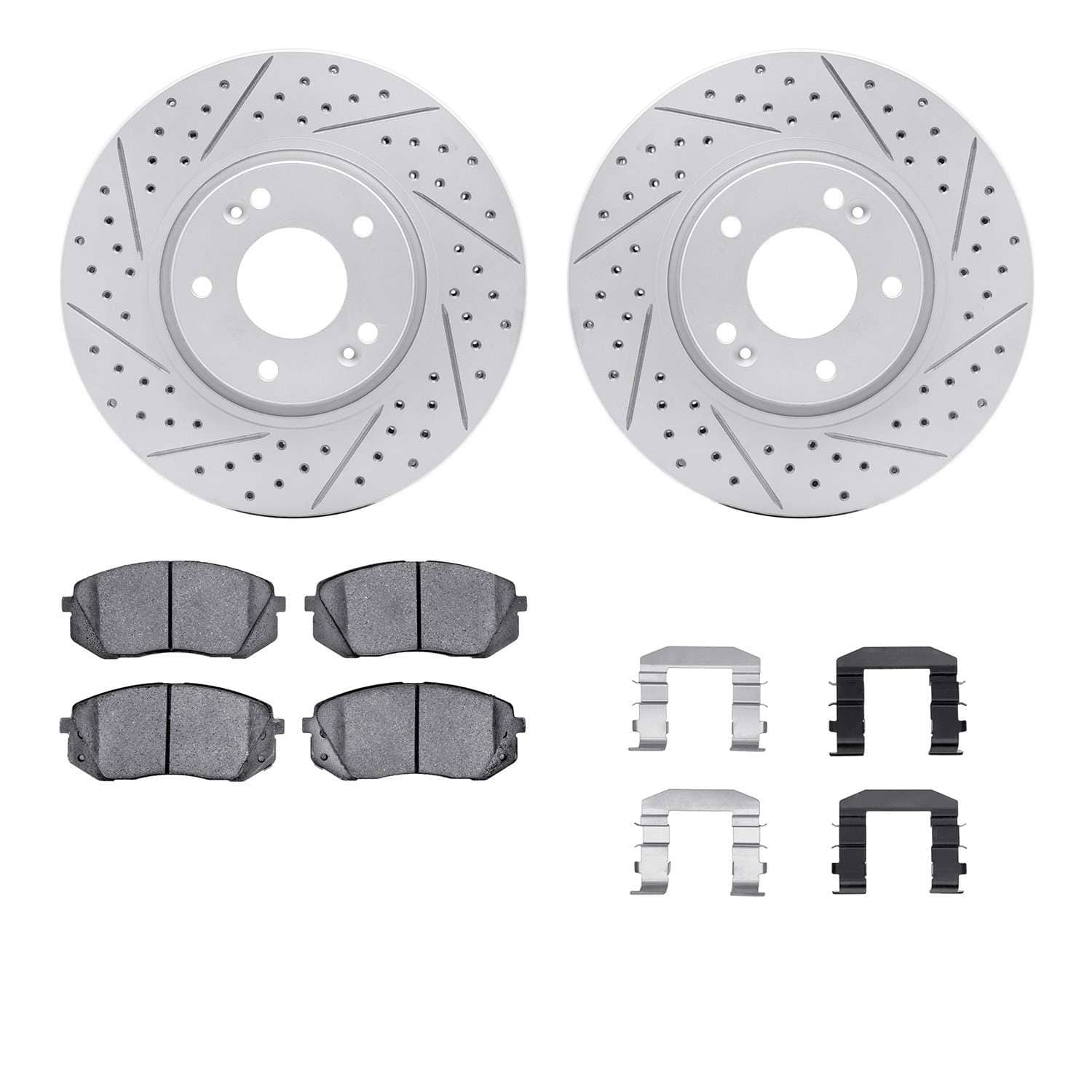R1 Concepts 10-16 Hyundai Tucson Front Drill/Slot Carbon Coated Rotor Set w/Optimum Pads