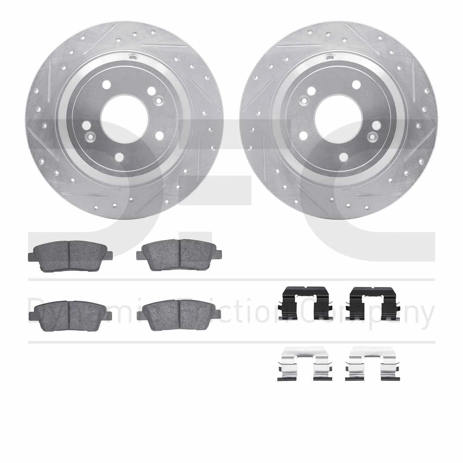 R1 Concepts 10-17 Genesis G80 Rear Drilled & Slotted Silver Brake Rotor Set w/Optimum OE Pads and Hardware