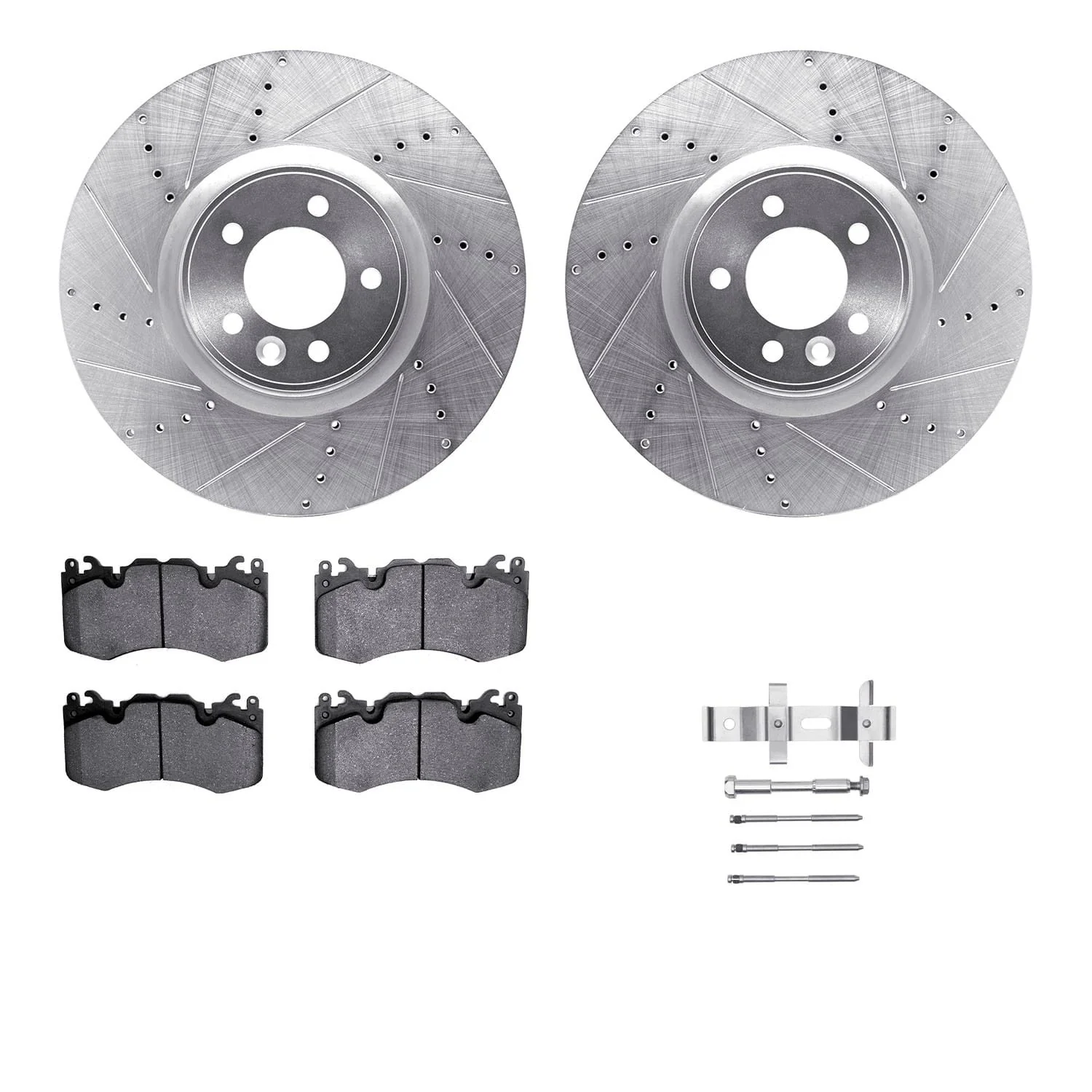 R1 Concepts 10-17 Land Rover Range Rover Front Drill/Slot Silver Rotors w/Ceramic Pads