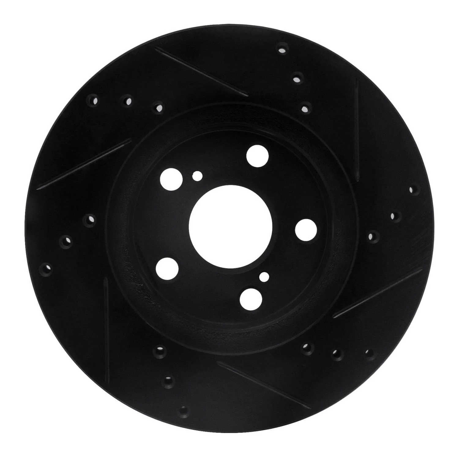 R1 Concepts 10-17 Lexus CT200H Front Left Drilled & Slotted Black Brake Rotor - Image 2