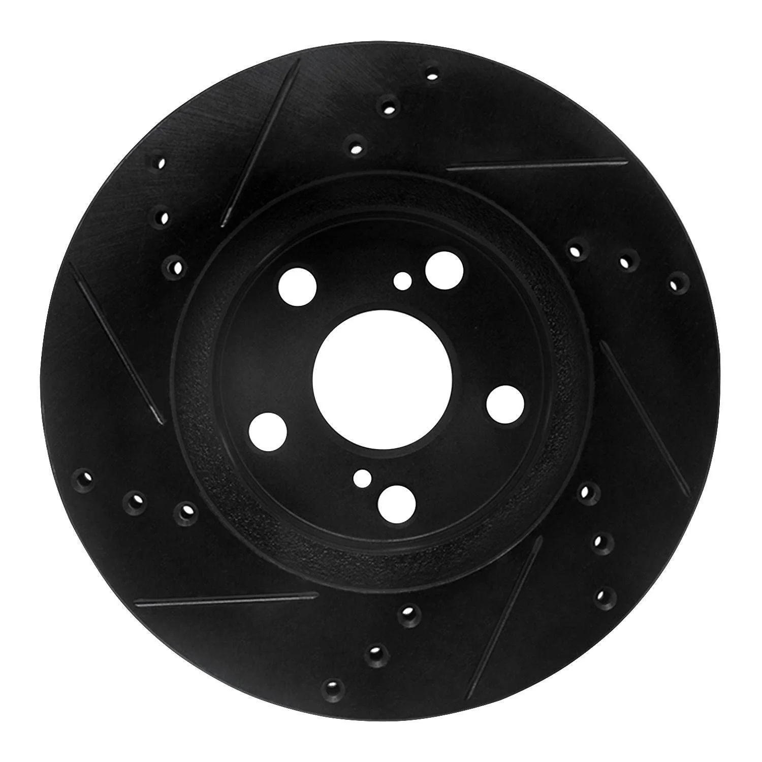 R1 Concepts 10-17 Lexus CT200H Front Right Drilled & Slotted Black Brake Rotor - Image 2