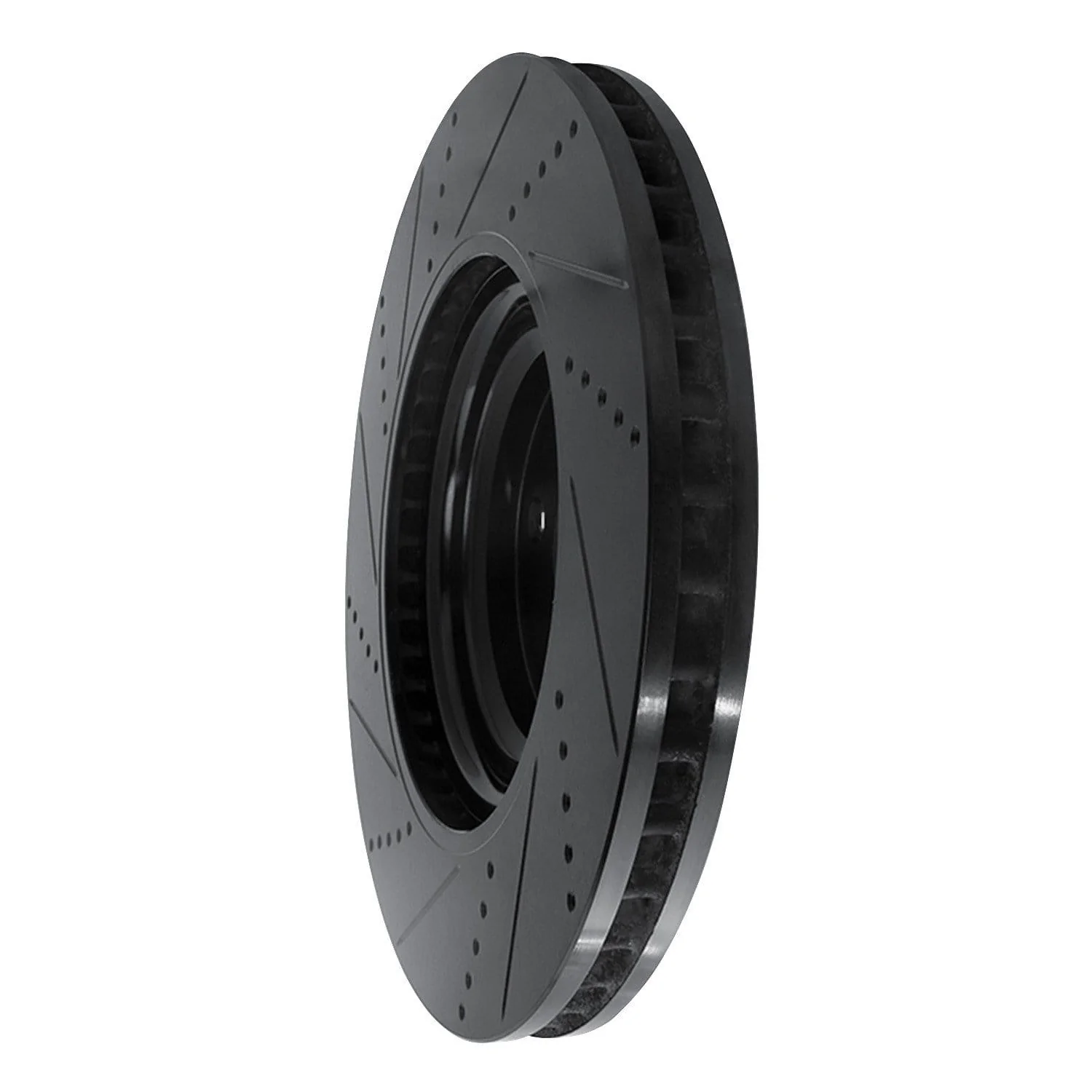 R1 Concepts 10-17 Lexus LS460 Left Front Drilled & Slotted Black Brake Rotor - Image 2