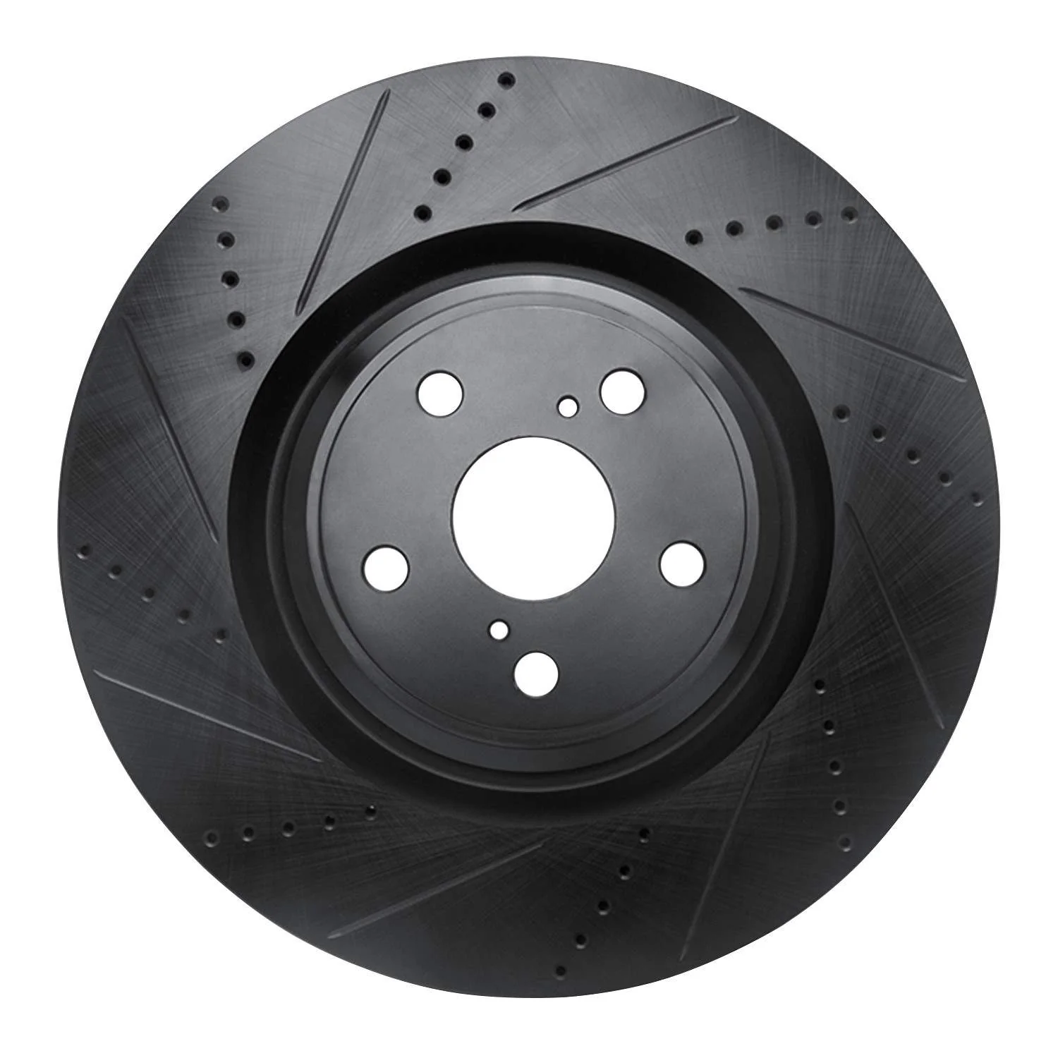 R1 Concepts 10-17 Lexus LS460 Right Front Drilled & Slotted Black Brake Rotor