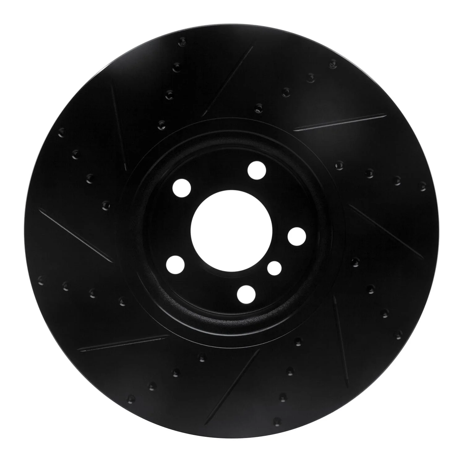 R1 Concepts 10-18 BMW 550I Left Front Drilled & Slotted Black Brake Rotor - Image 2