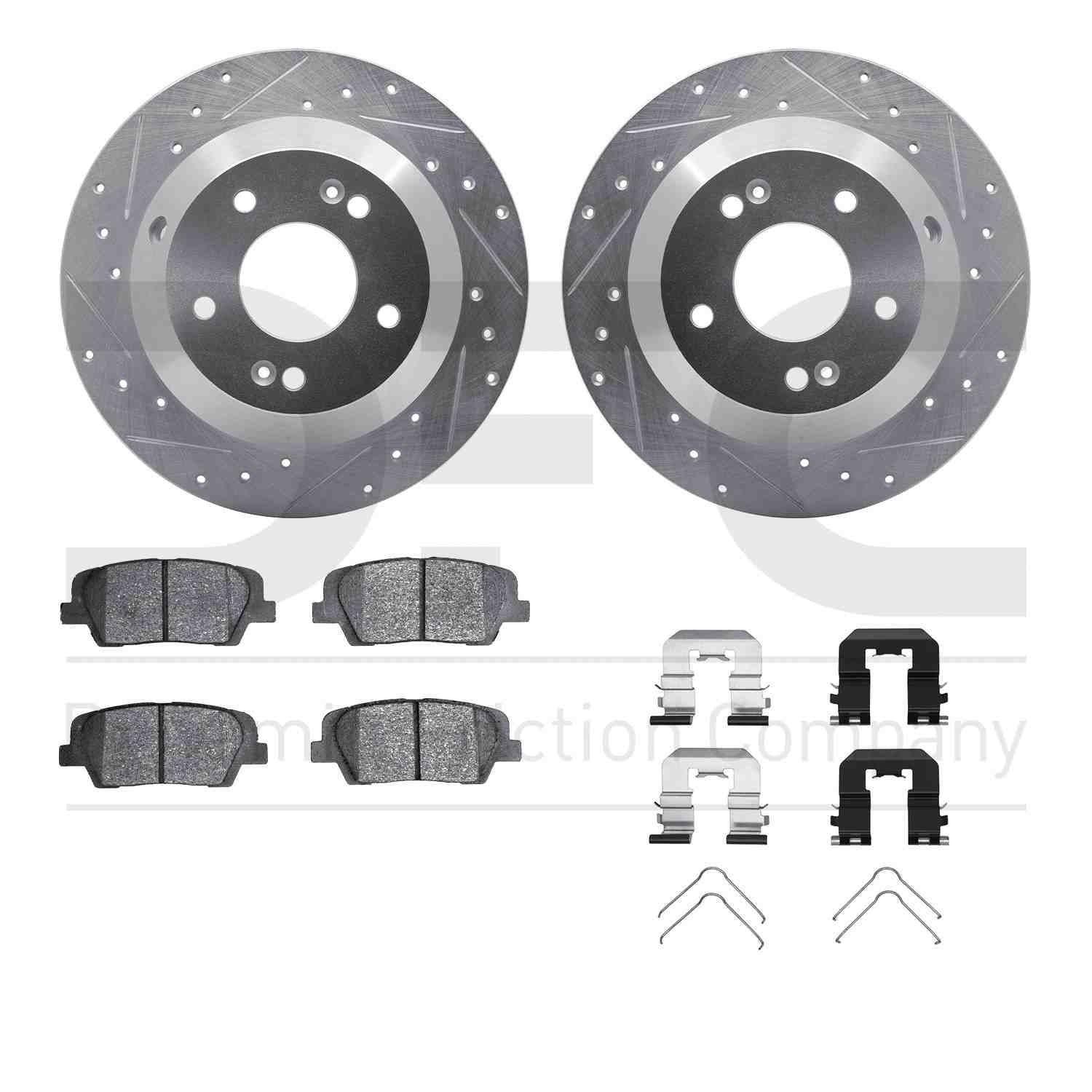 R1 Concepts 10-19 Hyundai Santa Fe XL Rear Drill/Slot Silver Rotors w/Optimum Pads