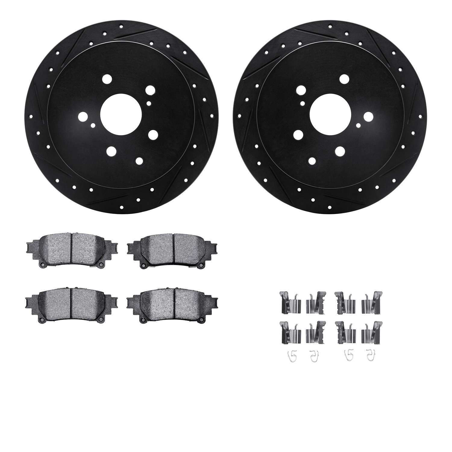 R1 Concepts 10-20 Lexus RX350 Rear Drilled & Slotted Black Brake Rotor Set w/Optimum OE Pads and Hardware
