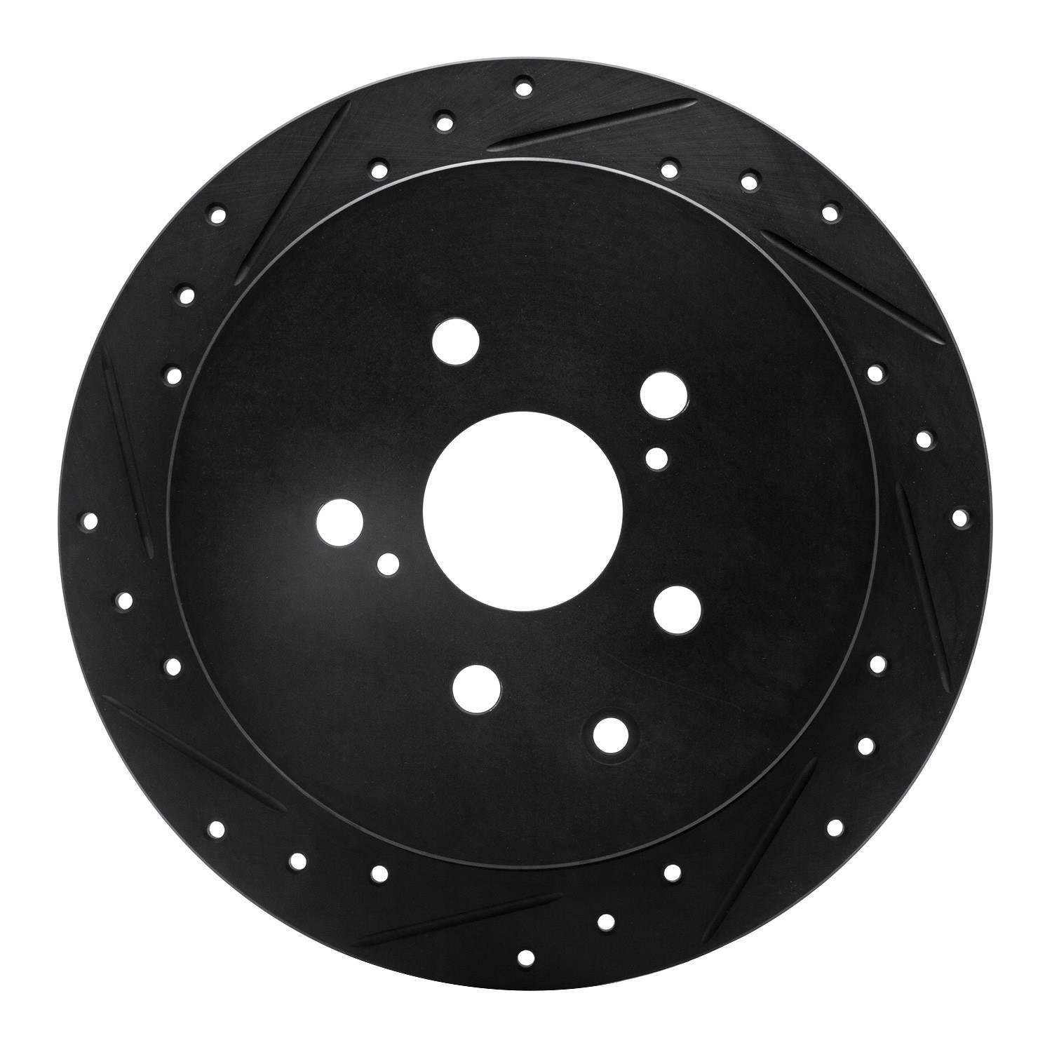 R1 Concepts 10-20 Lexus RX450h Rear Left Drilled & Slotted Black Brake Rotor