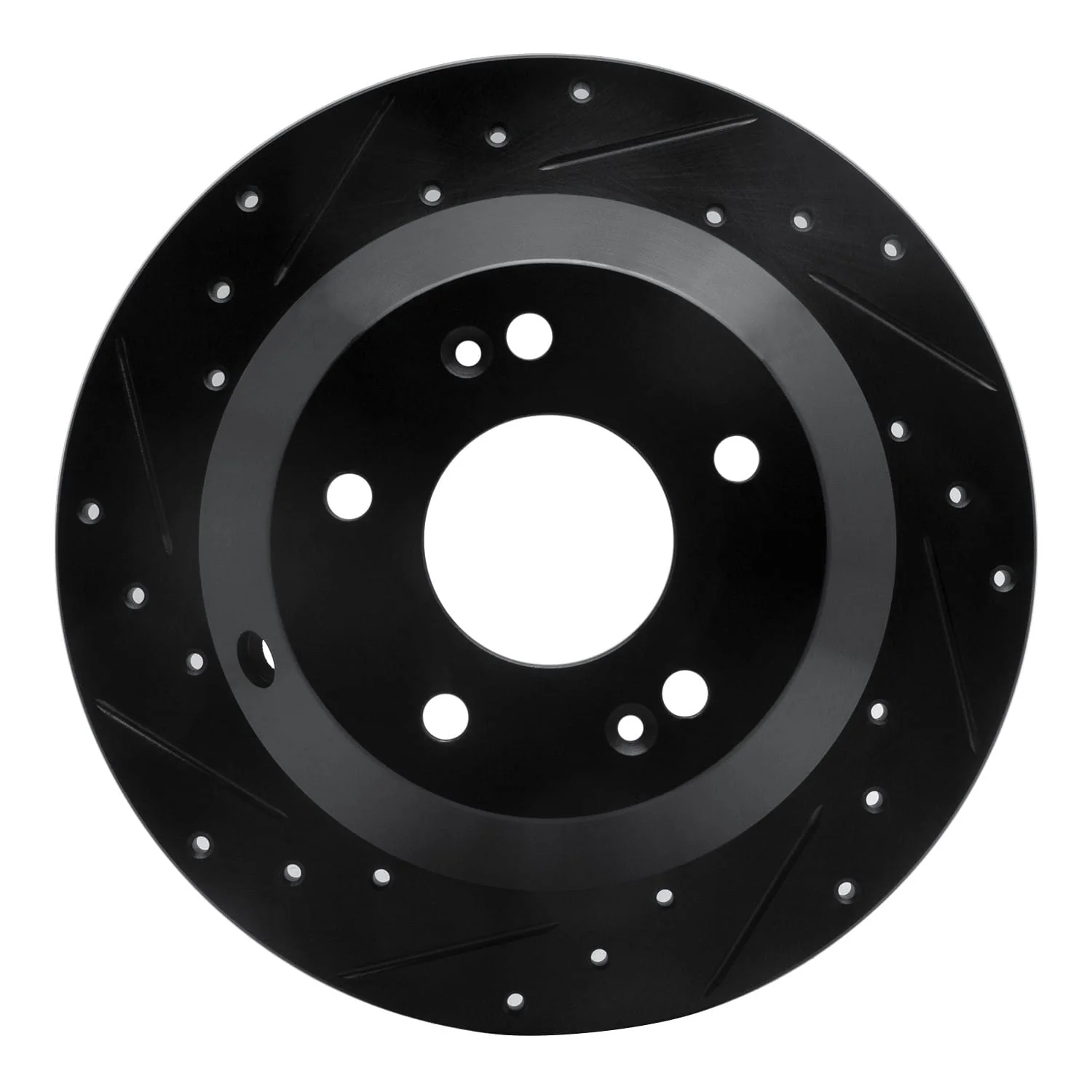 R1 Concepts 10-21 Hyundai Santa Fe Rear Left Drilled & Slotted Black Brake Rotor