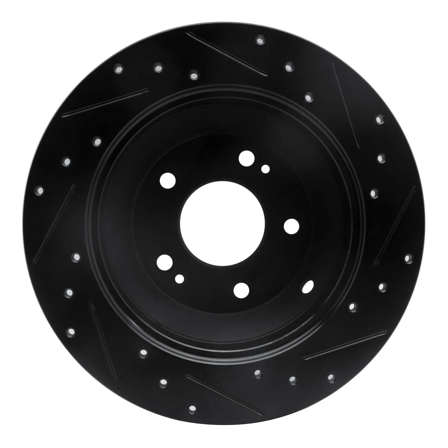 R1 Concepts 10-21 Hyundai Santa Fe Rear Left Drilled & Slotted Black Brake Rotor - Image 2