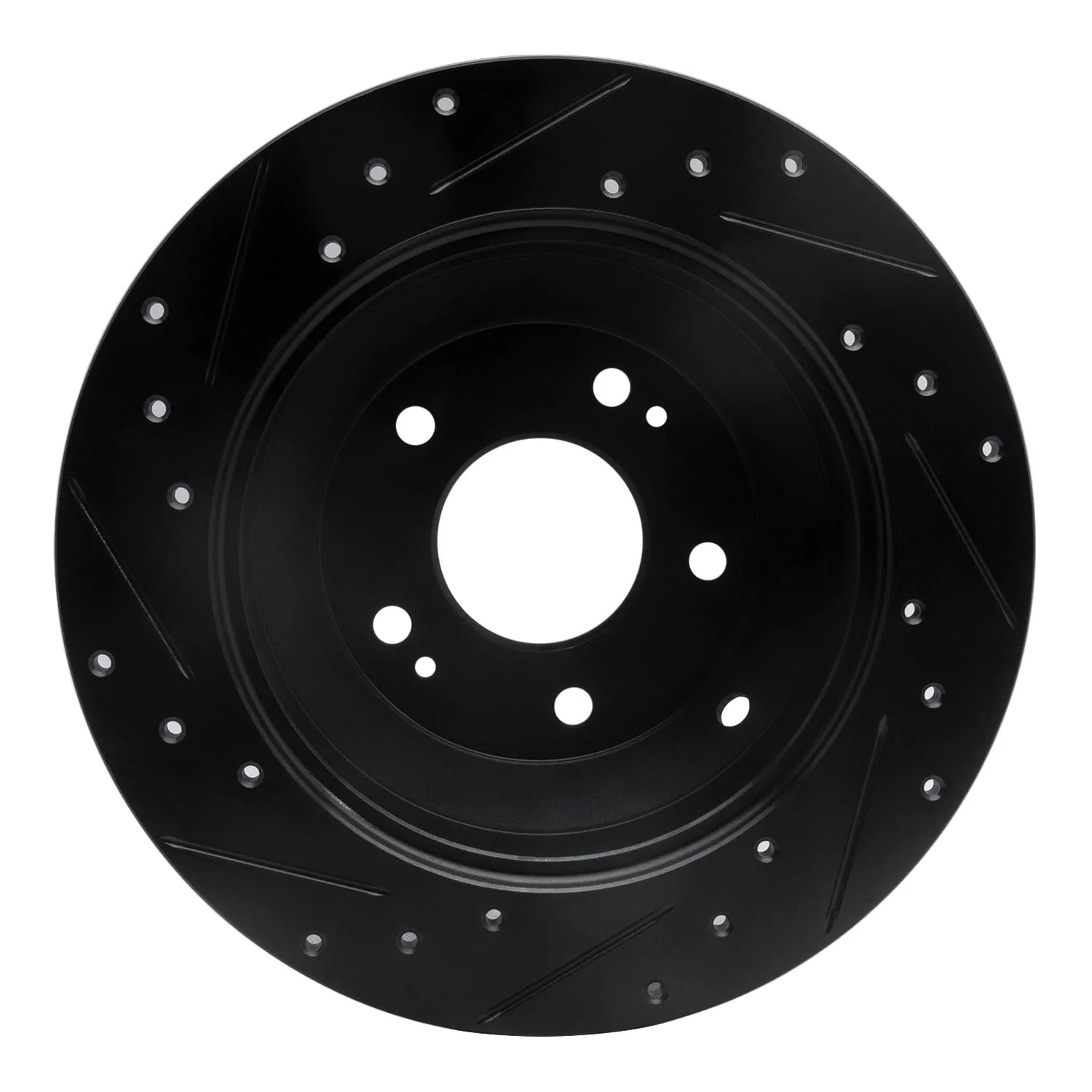 R1 Concepts 10-21 Hyundai Santa Fe XL Rear Right Drilled & Slotted Black Brake Rotor - Image 2