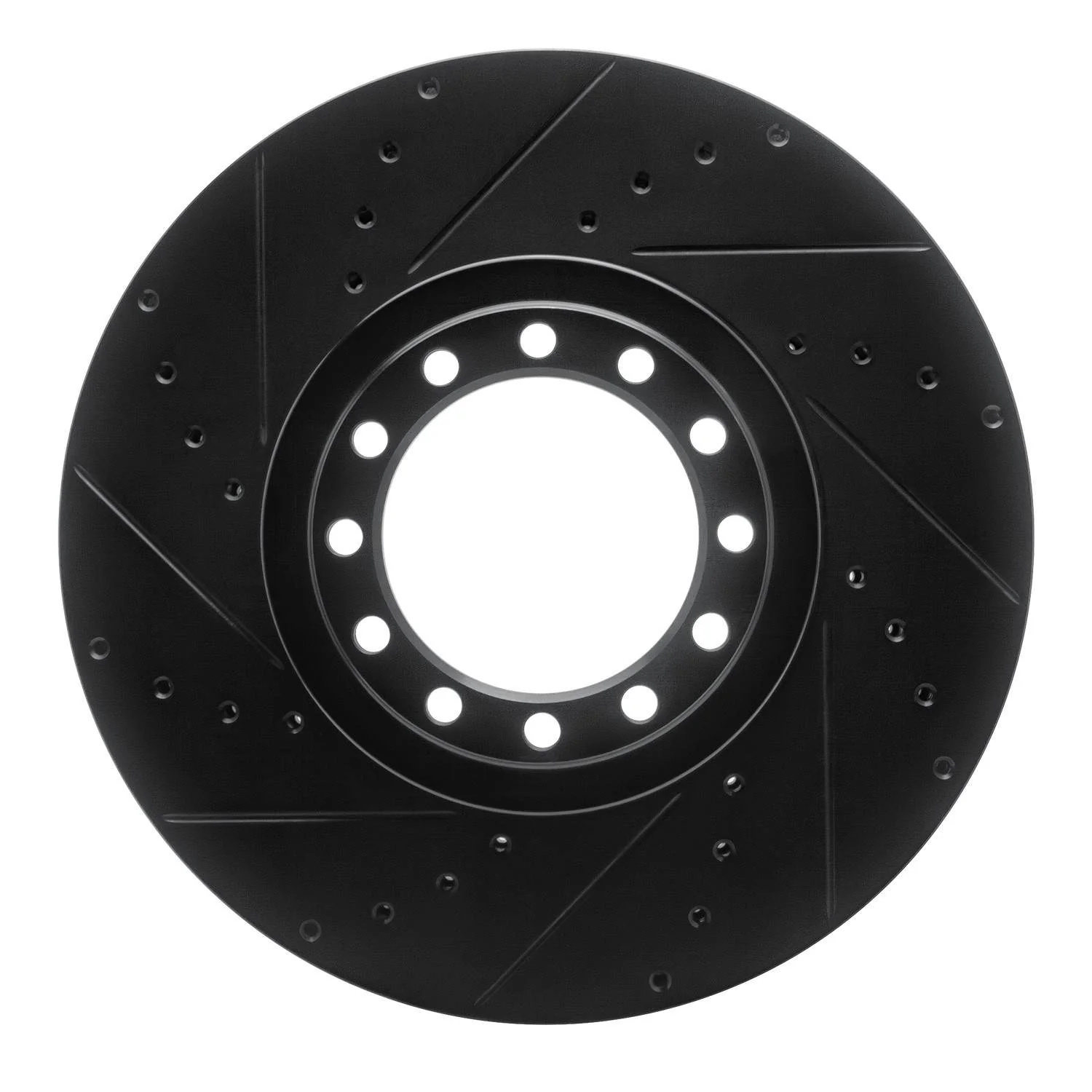 R1 Concepts 10-24 Isuzu Nqr Front Left Drilled & Slotted Black Brake Rotor