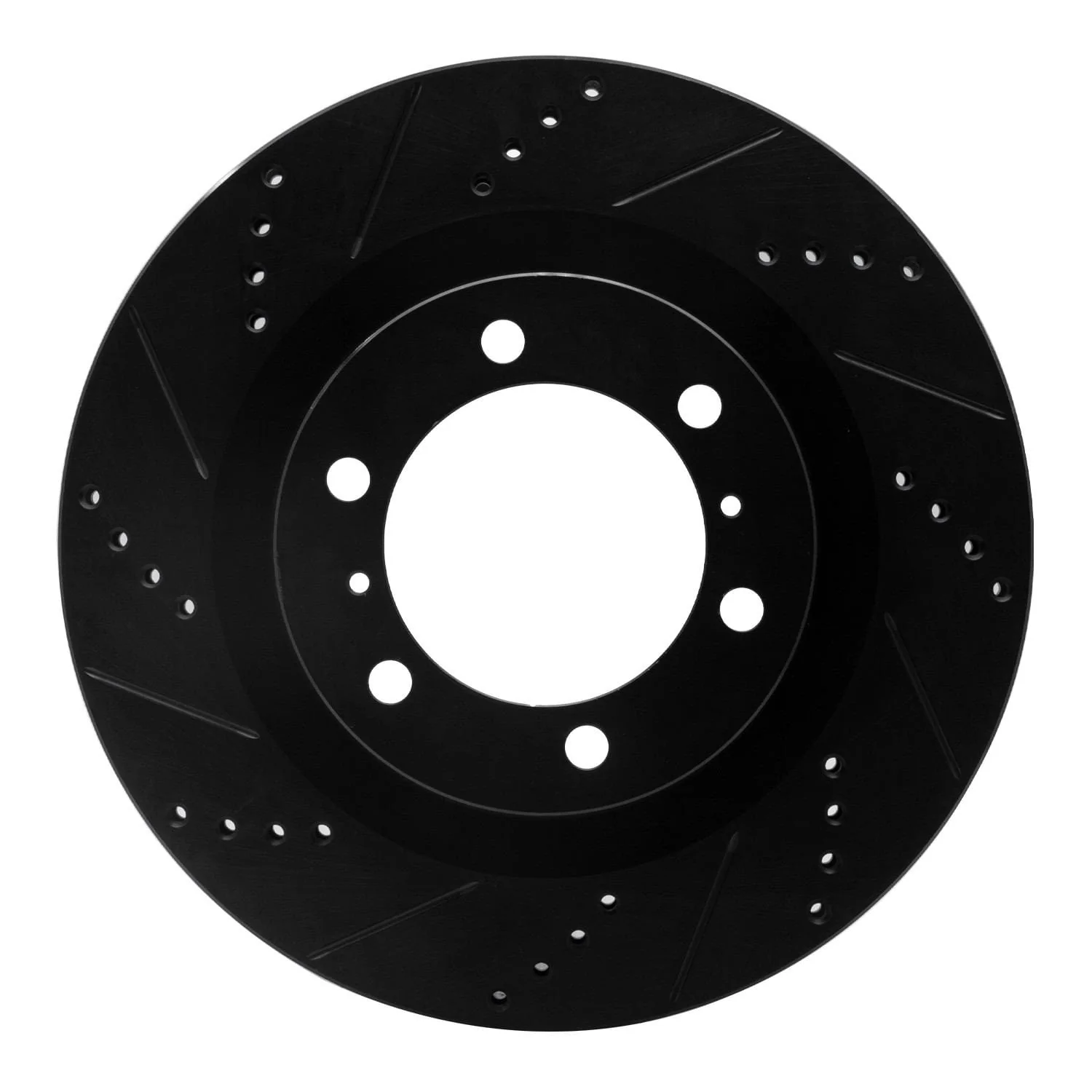 R1 Concepts 10-24 Lexus GX460 Front Left Drilled & Slotted Black Brake Rotor