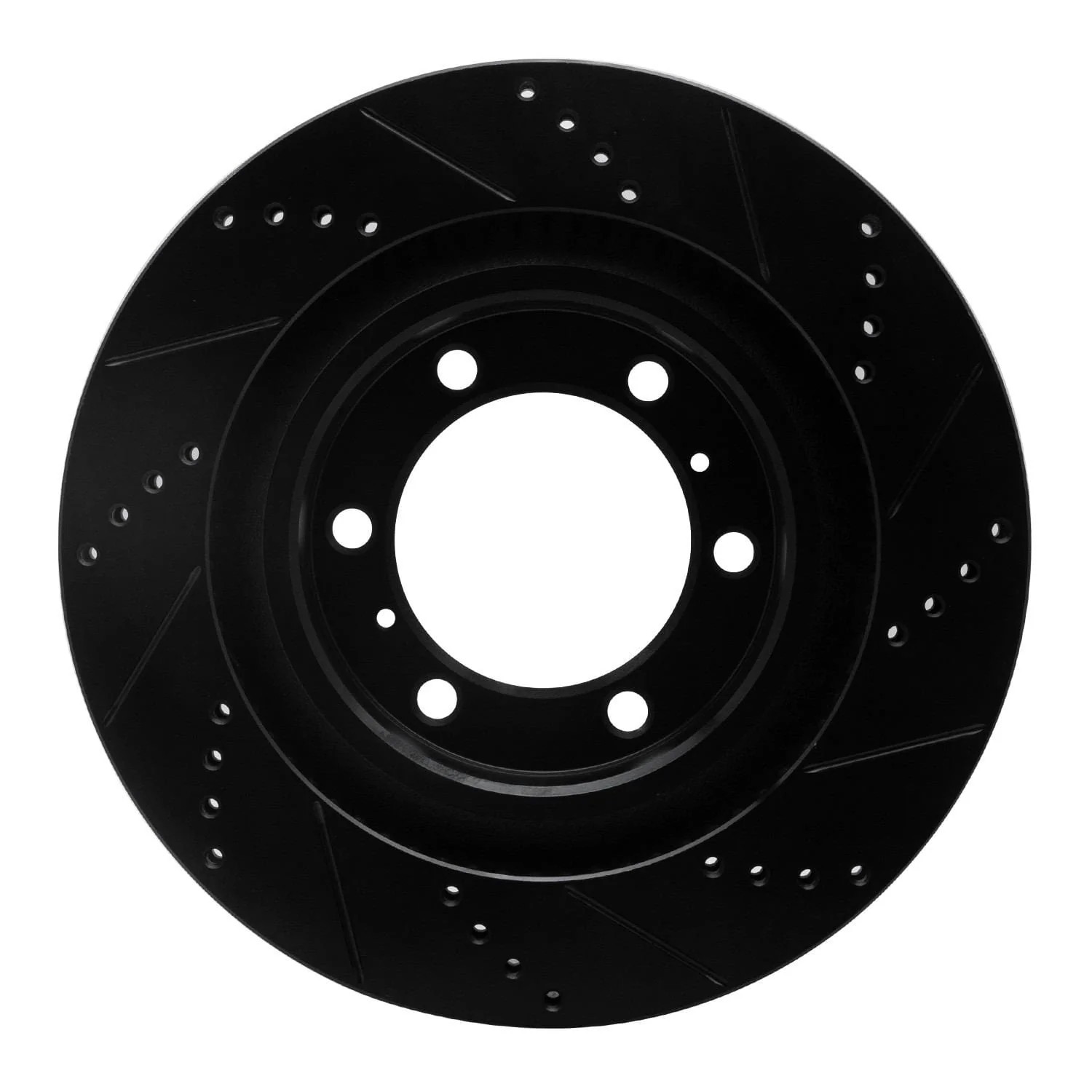 R1 Concepts 10-24 Lexus GX460 Front Left Drilled & Slotted Black Brake Rotor - Image 2