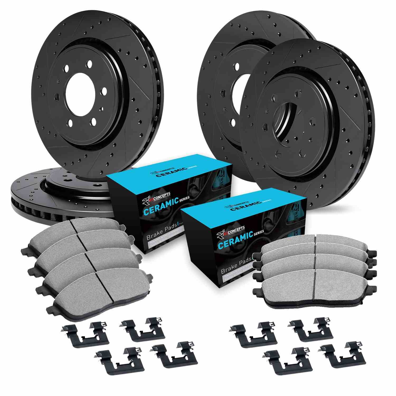 R1 Concepts 10-24 Lexus GX460 Front & Rear Drill/Slot Black Rotors w/Ceramic Pads
