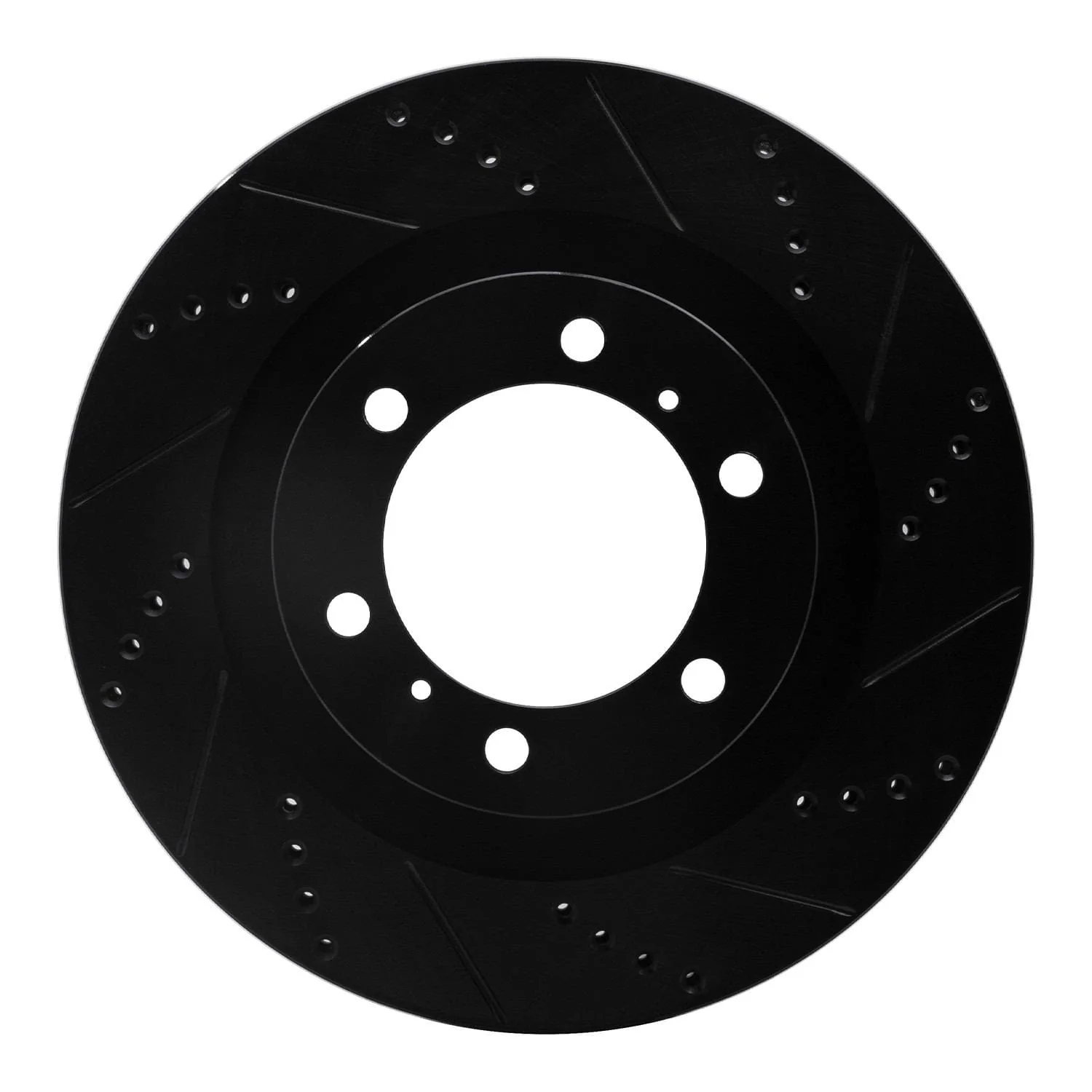 R1 Concepts 10-24 Lexus GX460 Front Right Drilled & Slotted Black Brake Rotor