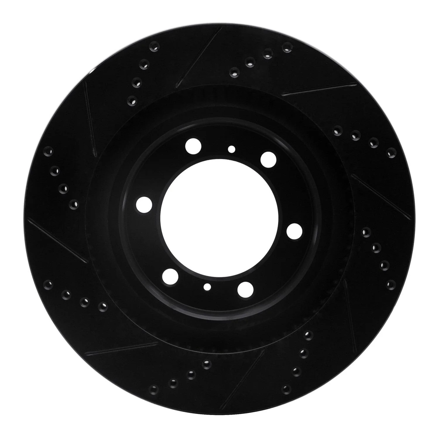 R1 Concepts 10-24 Lexus GX460 Front Right Drilled & Slotted Black Brake Rotor - Image 2