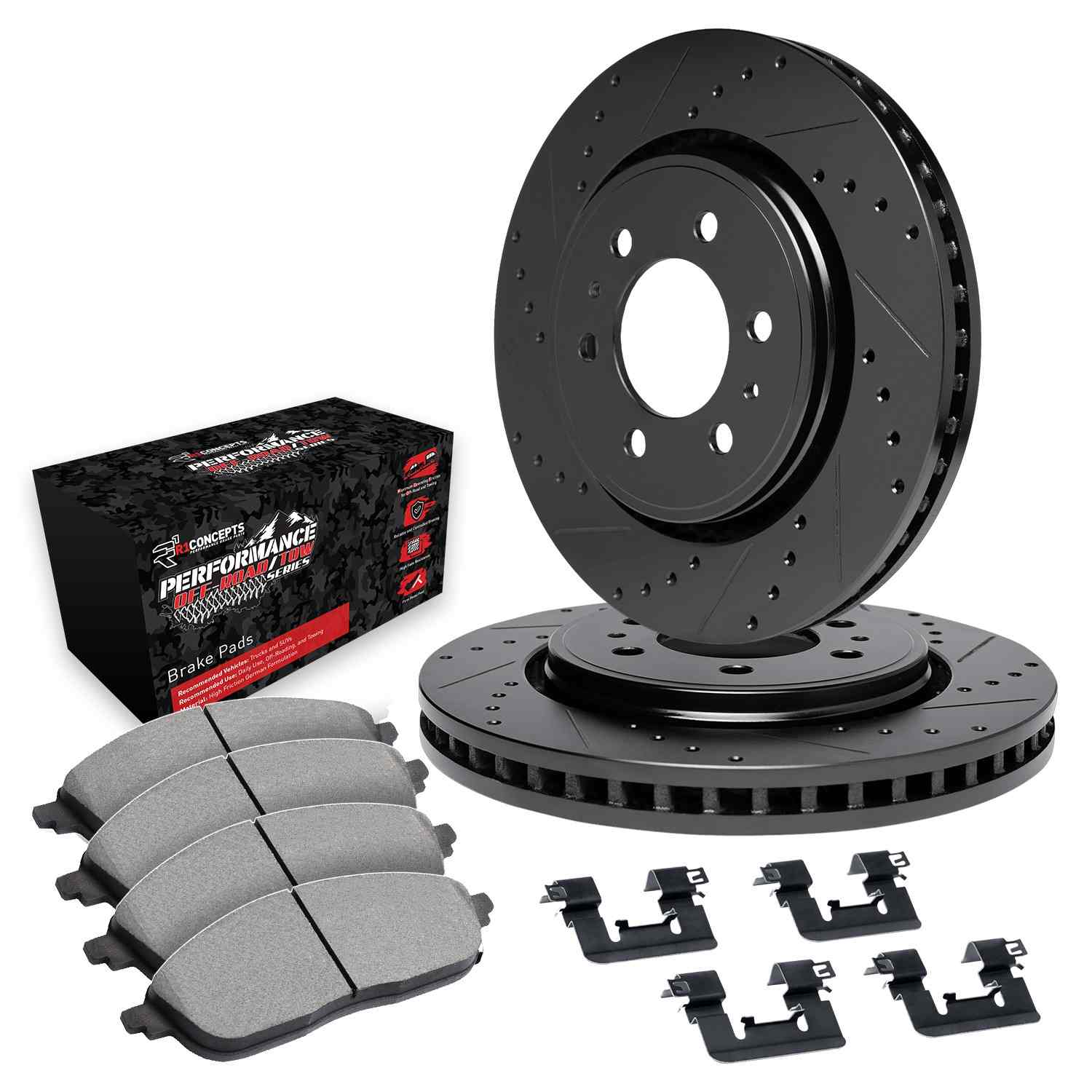 R1 Concepts 10-24 Lexus GX460 Rear Drill/Slot Black Rotors w/Off-Road/Tow Pads - Image 2