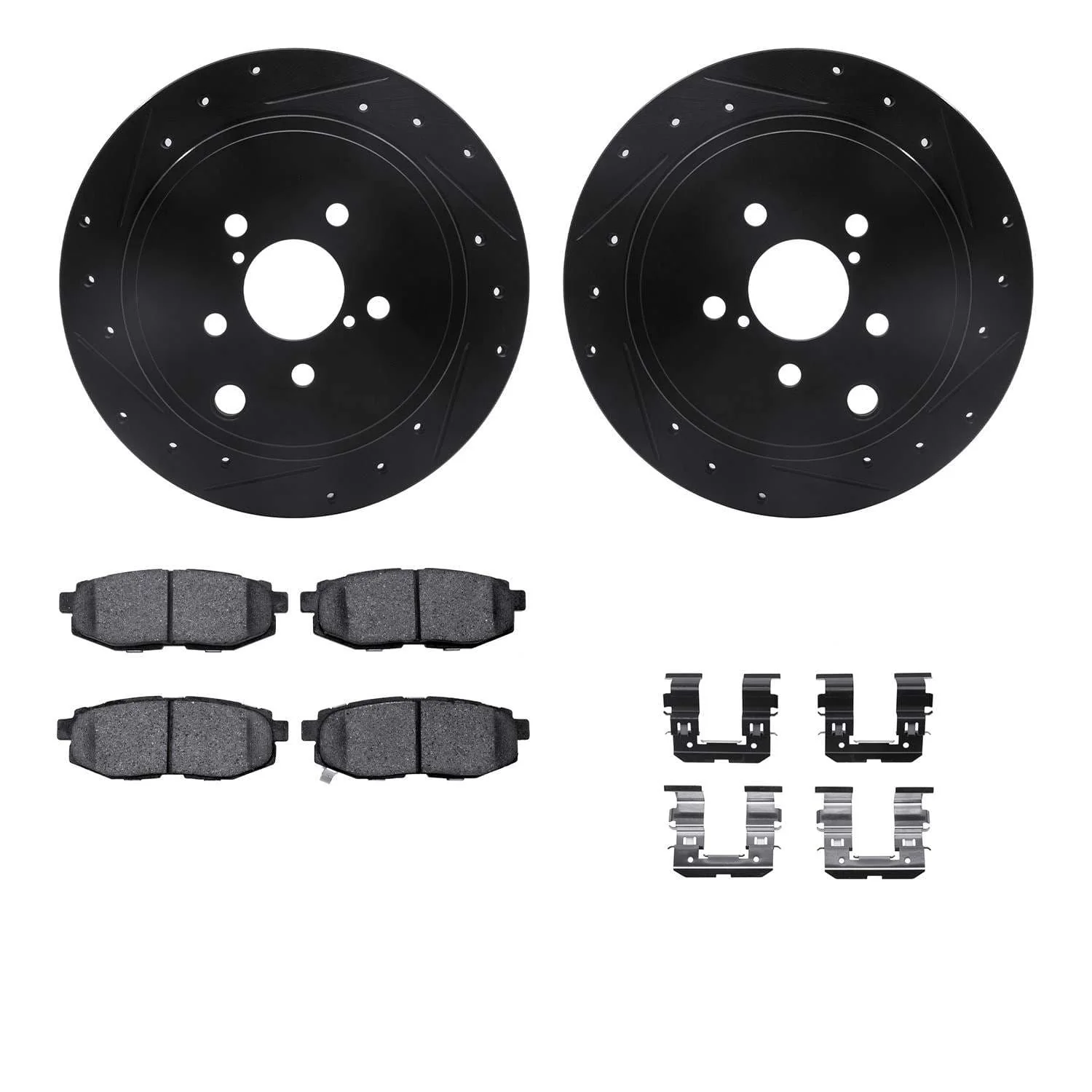 R1 Concepts 10-25 ScIon FR-S Rear Drilled & Slotted Black Brake Rotor Set w/Ceramic Pads and Hardware