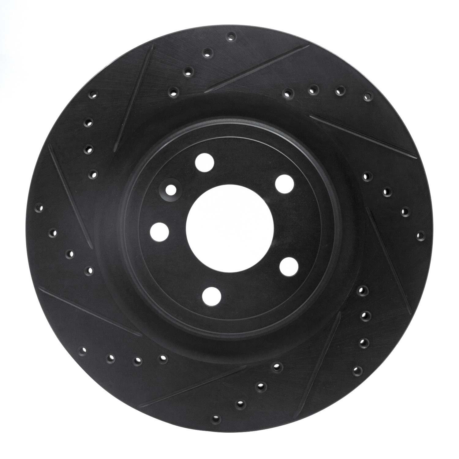 R1 Concepts 11-14 Ford Mustang Front Left Drilled & Slotted Black Brake Rotor