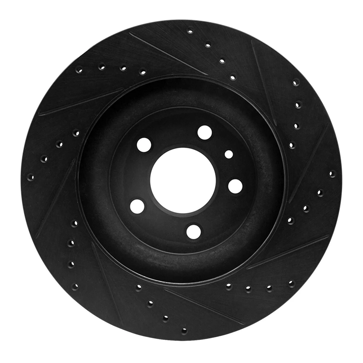 R1 Concepts 11-14 Ford Mustang Front Left Drilled & Slotted Black Brake Rotor - Image 2