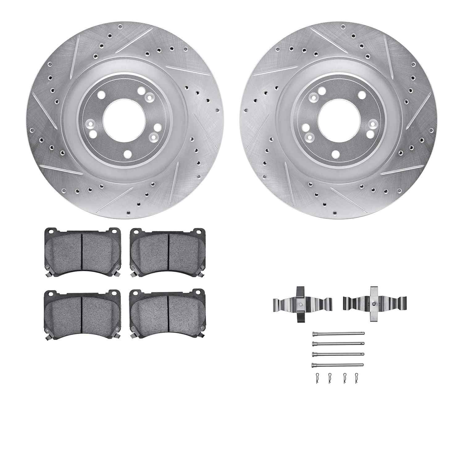 R1 Concepts 11-14 Hyundai Genesis Front Drill/Slot Silver Rotors w/Optimum Pads