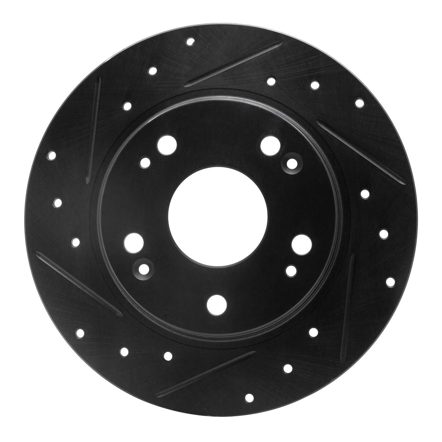 R1 Concepts 11-15 Honda CR-Z Rear Left Drilled & Slotted Black Brake Rotor