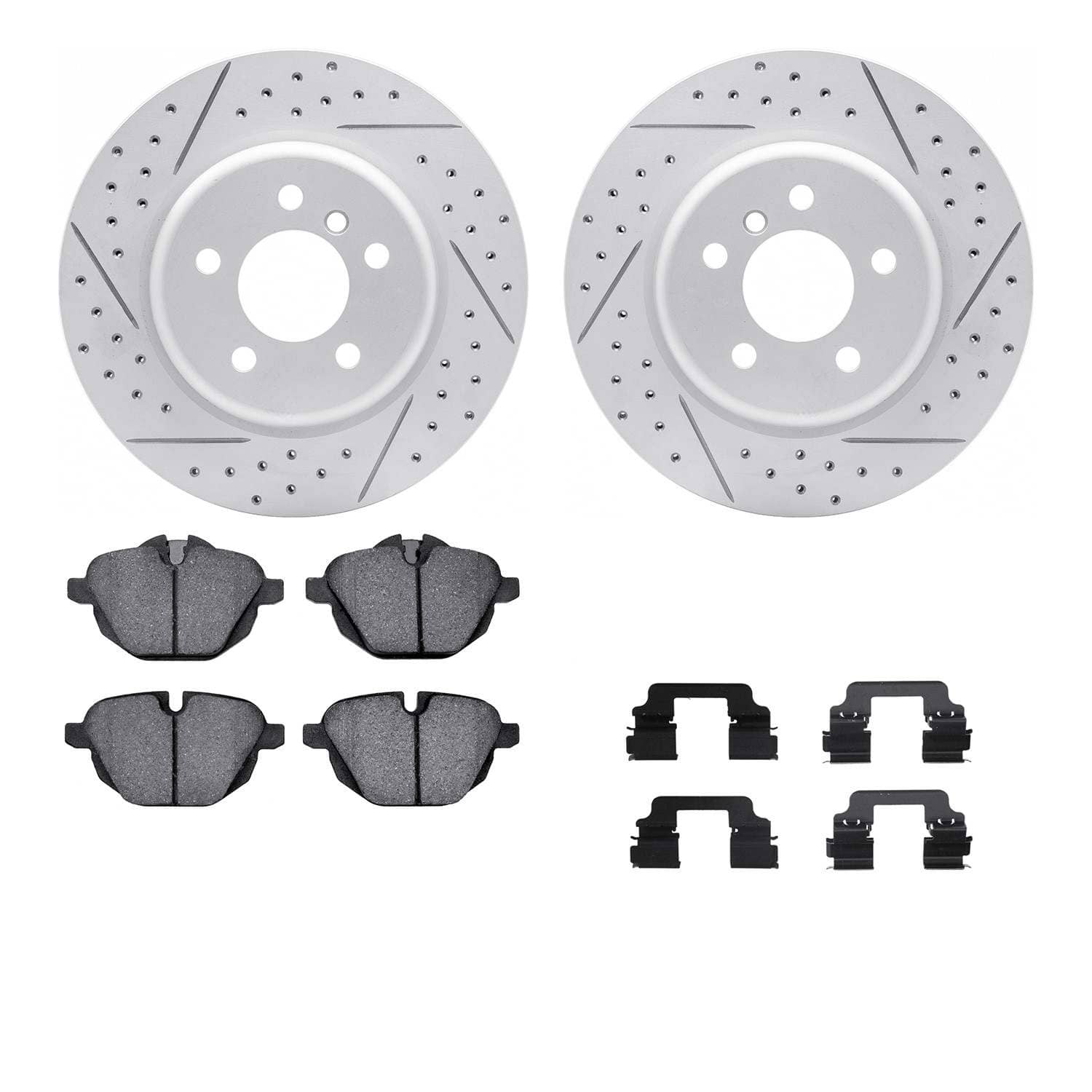 R1 Concepts 11-16 BMW 528i Rear Drill/Slot Carbon Coated Rotor Set w/Euro Ceramic Pads