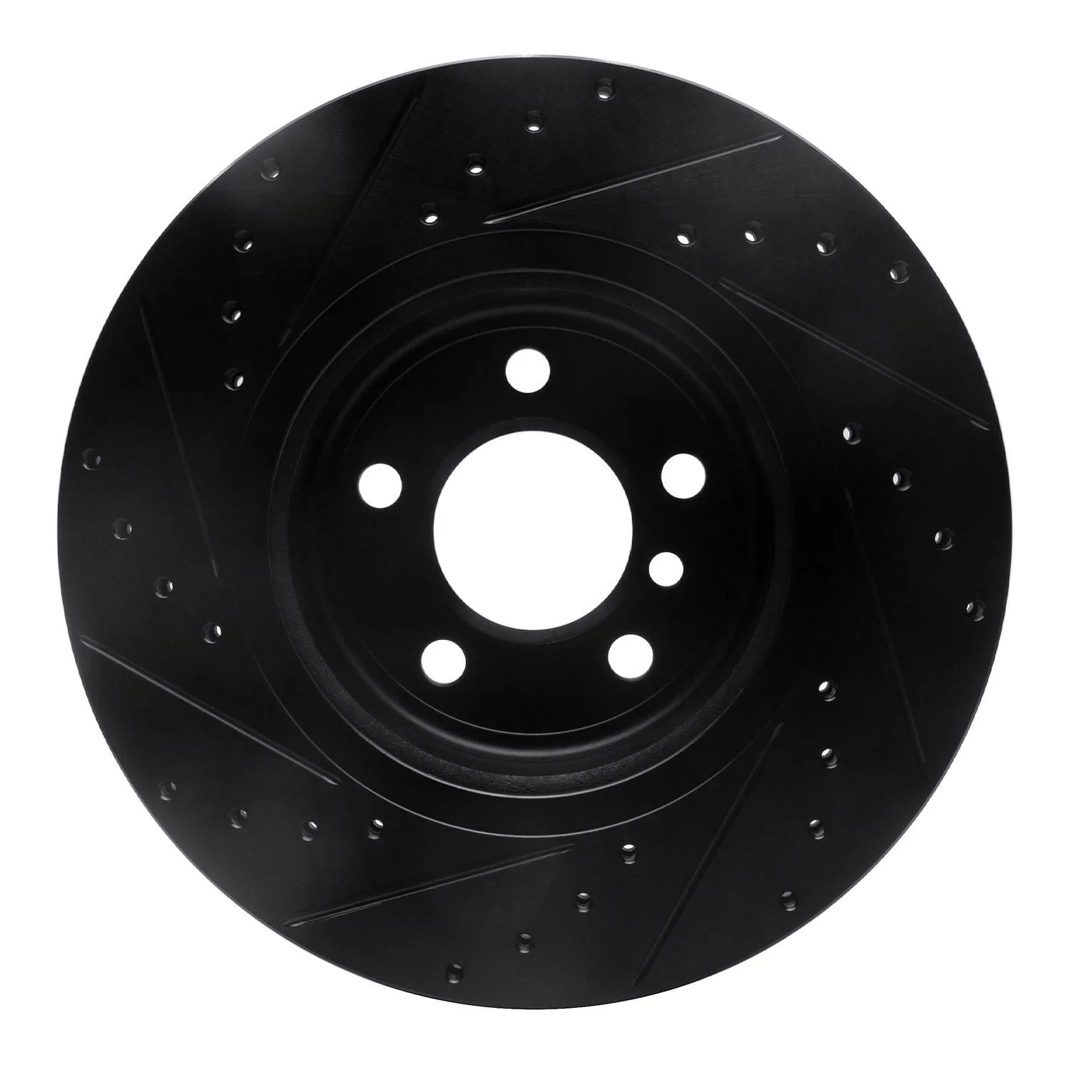 R1 Concepts 11-16 BMW 528I xDrive Front Right Drilled & Slotted Black Brake Rotor - Image 2