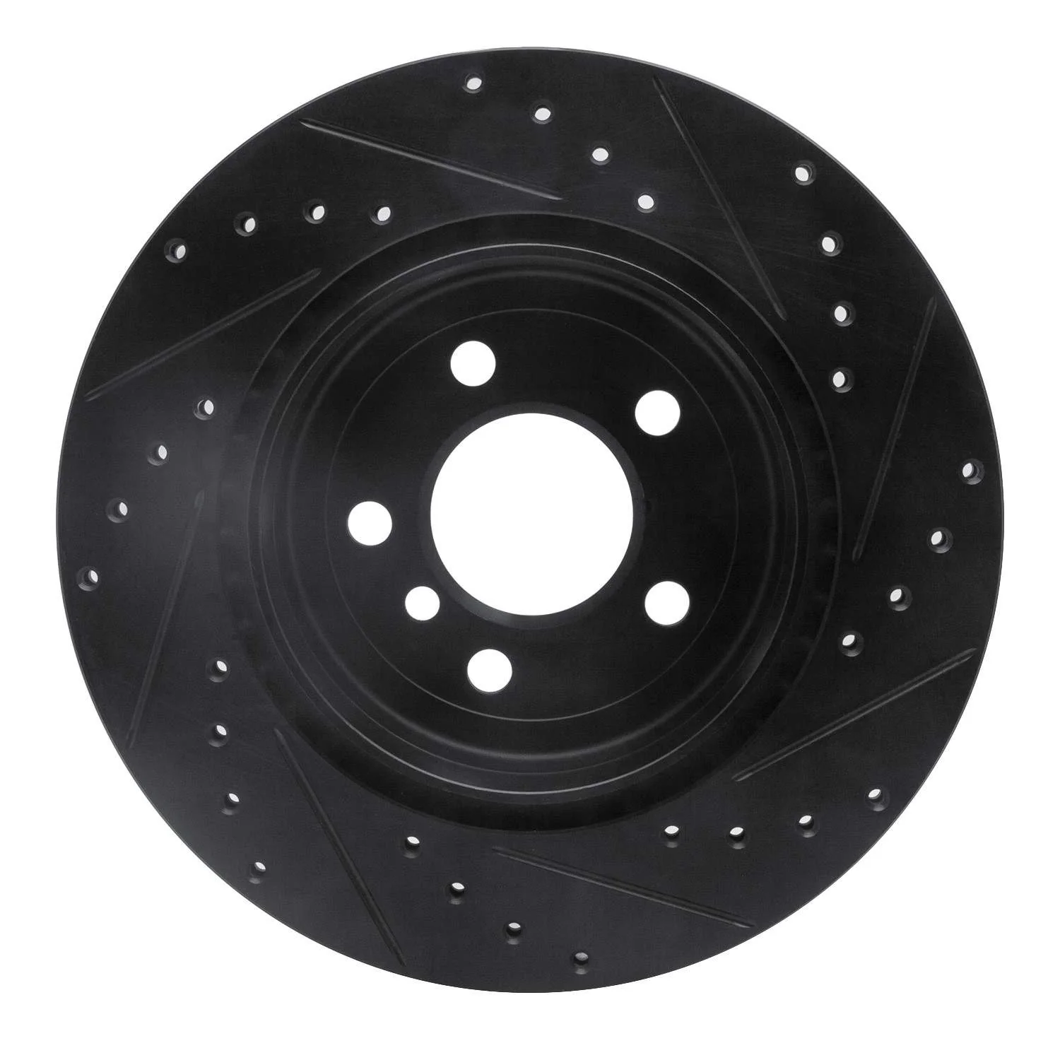 R1 Concepts 11-16 BMW 535I Rear Left Drilled & Slotted Black Brake Rotor - Image 2