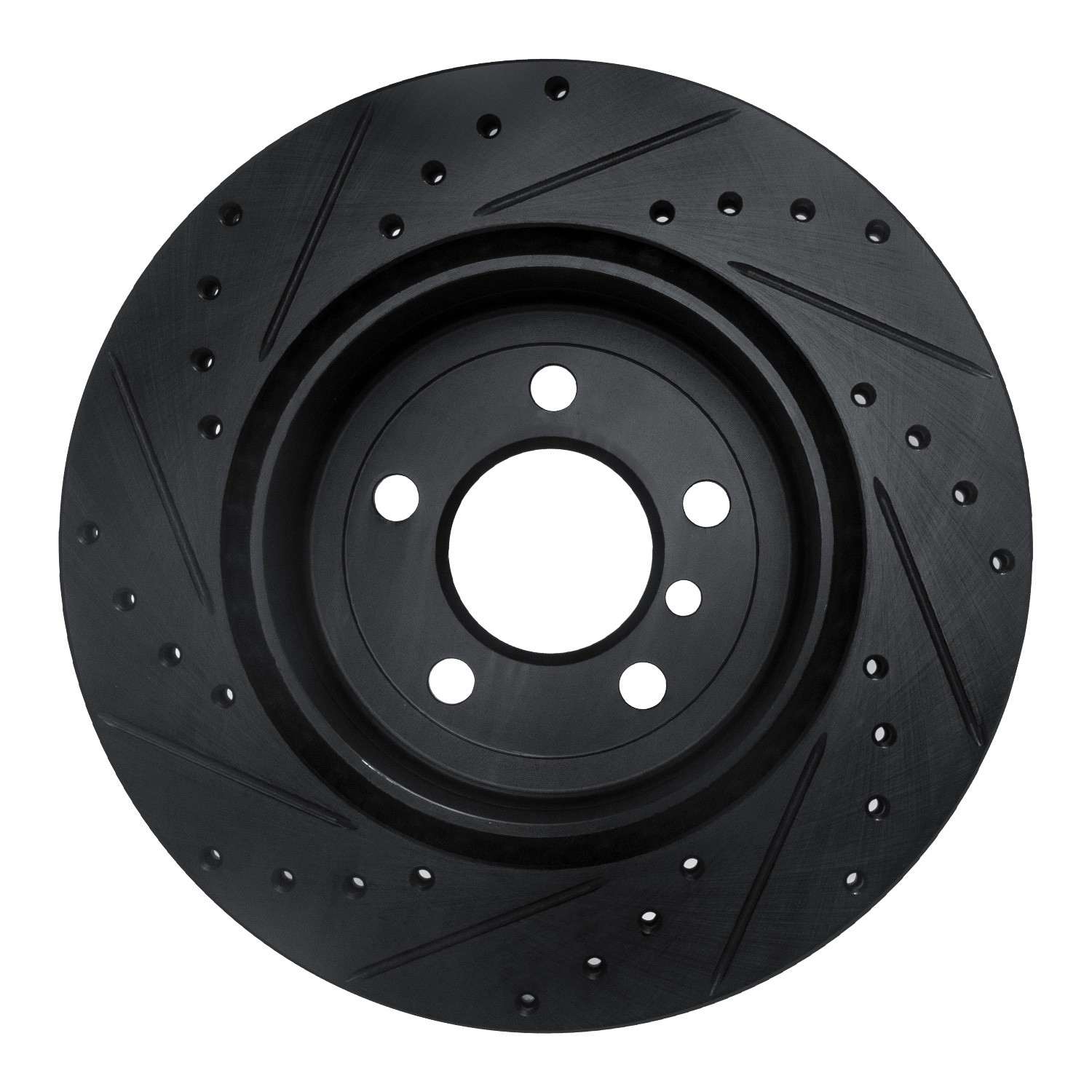R1 Concepts 11-16 BMW 535I Rear Right Drilled & Slotted Black Brake Rotor - Image 2