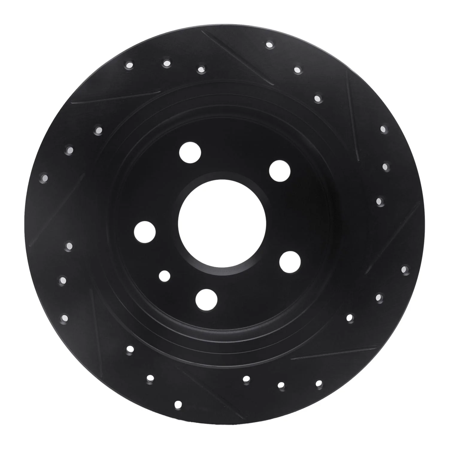 R1 Concepts 11-16 Buick Regal Rear Left Drilled & Slotted Black Brake Rotor - Image 2