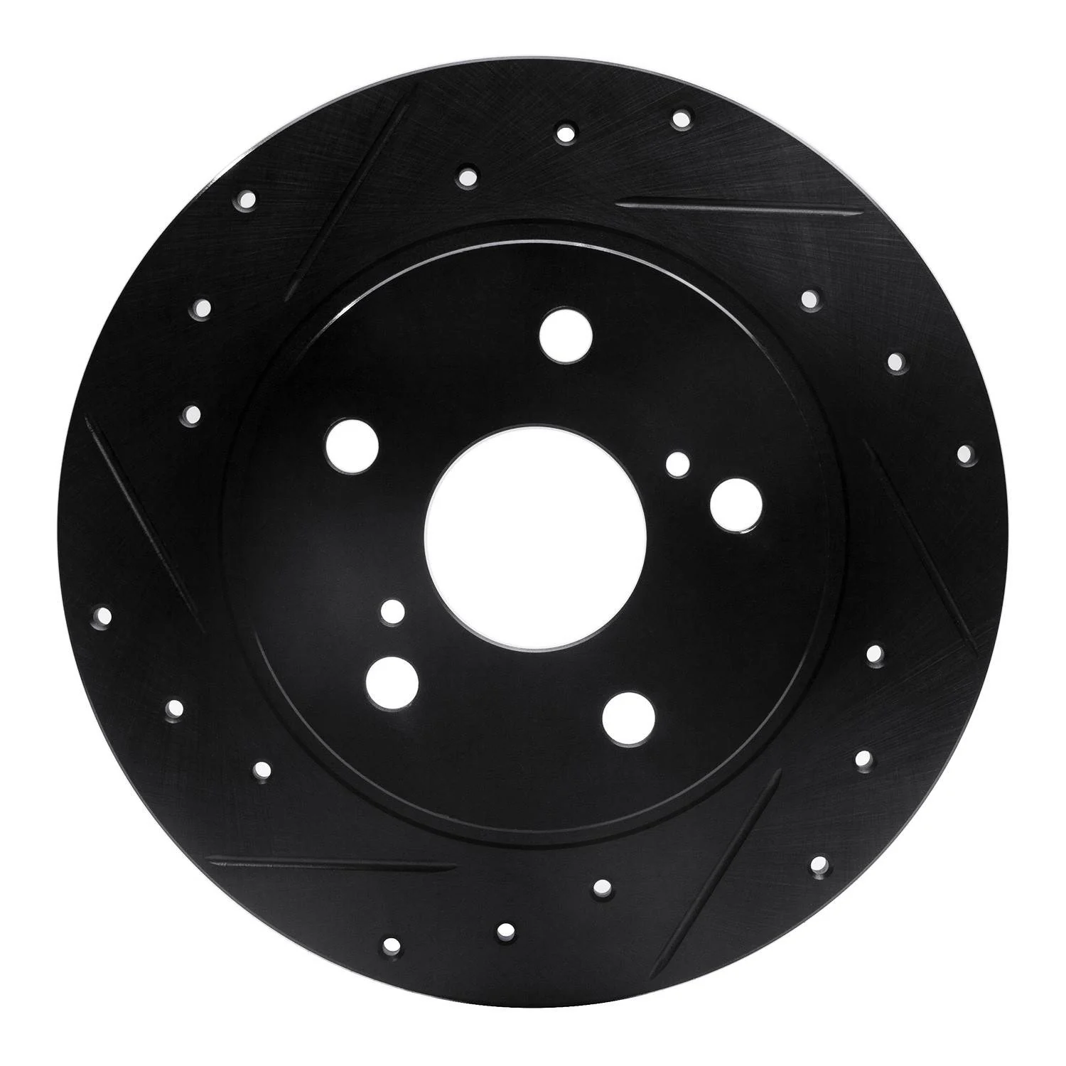 R1 Concepts 11-16 Scion TC Rear Left Drilled & Slotted Black Brake Rotor