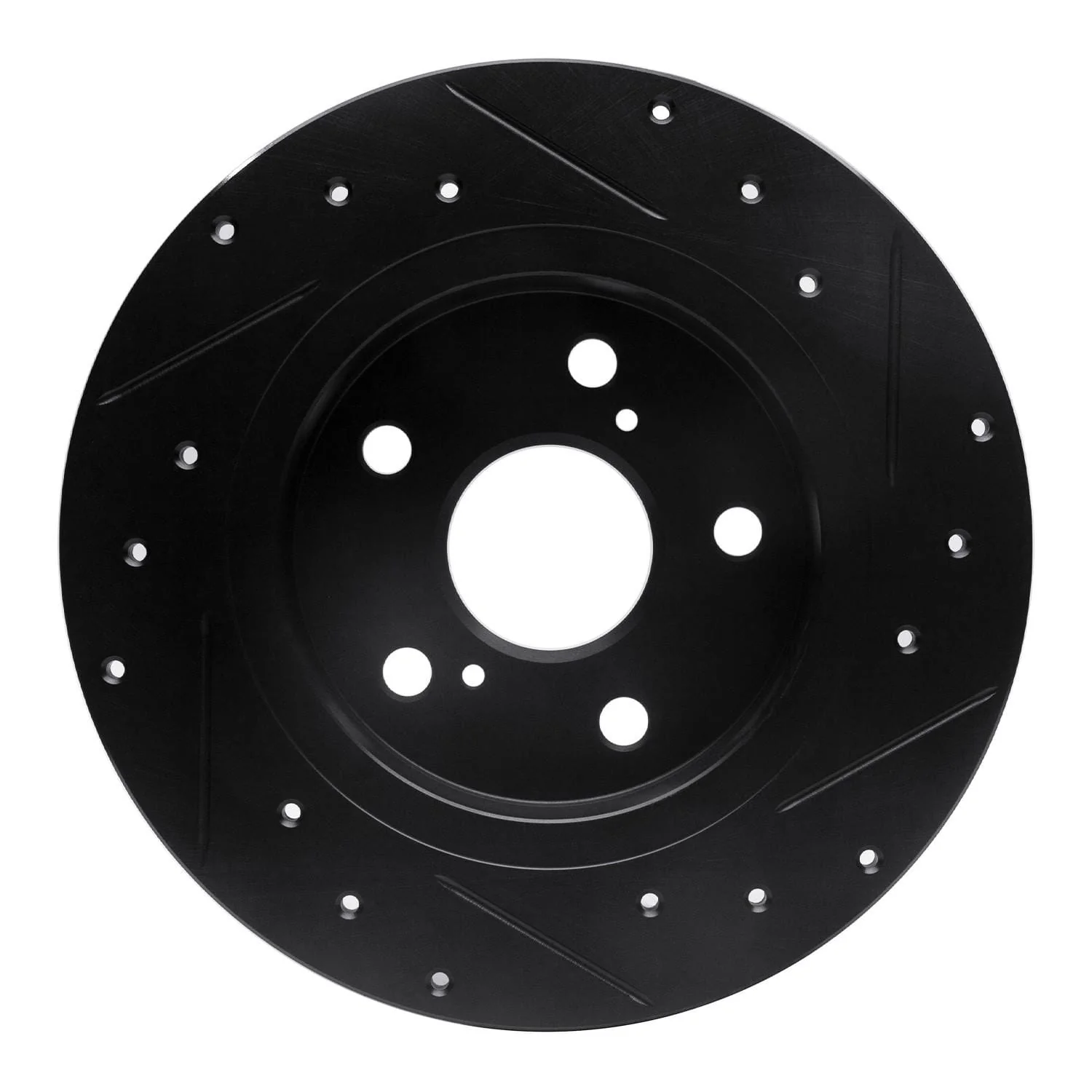R1 Concepts 11-16 Scion TC Rear Left Drilled & Slotted Black Brake Rotor - Image 2