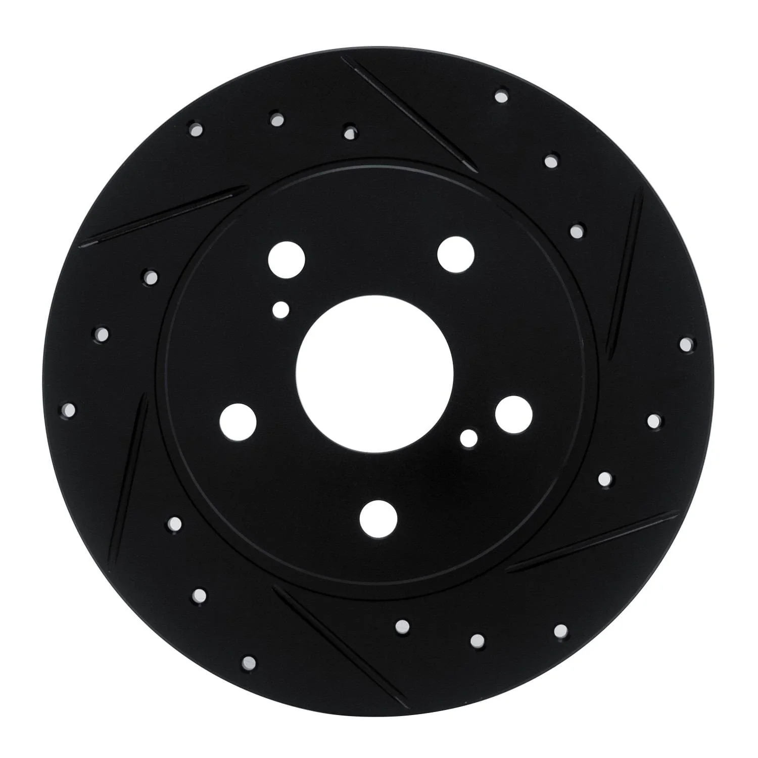 R1 Concepts 11-16 Scion TC Rear Right Drilled & Slotted Black Brake Rotor