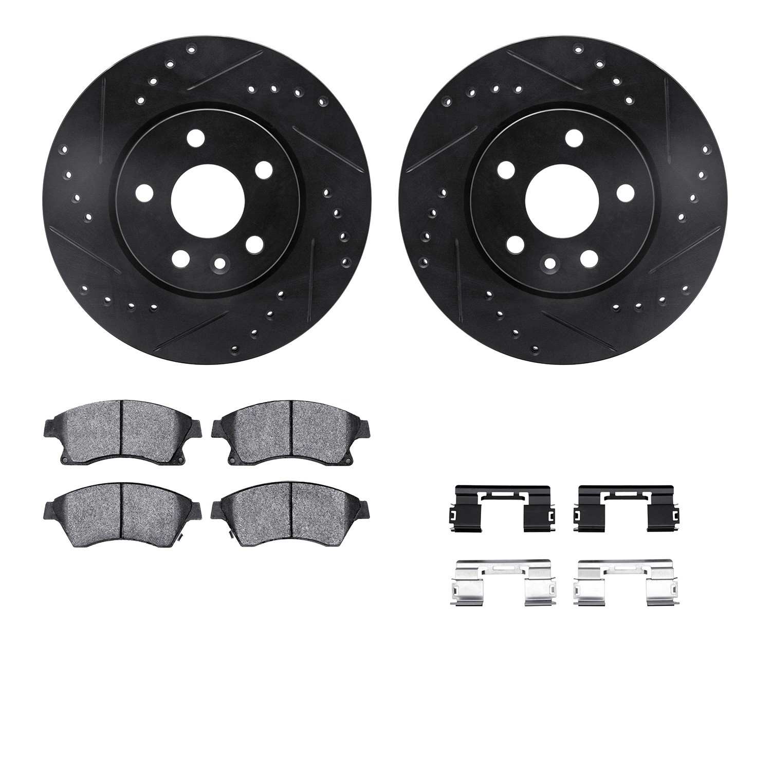 R1 Concepts 11-17 Chevrolet Sonic Front Drill/Slot Black Rotors w/Optimum Pads